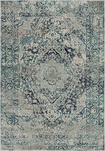 Miniatura 3 de SAFAVIEH Madison Collection - Alfombra de área de 5 pies 3 pulgadas x 7 pies 6 pulgadas, color marfil y azul, diseño de medallón bohemio, no