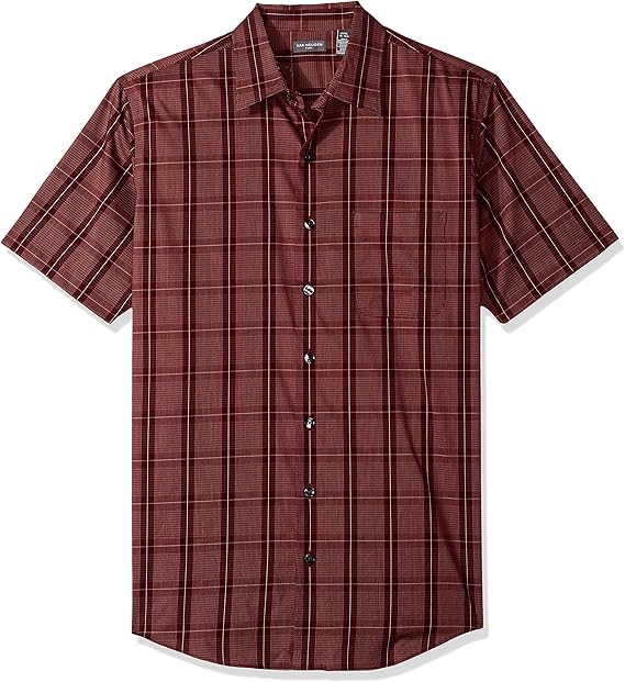 Van Heusen Men's Big and Tall Flex Stretch Short Sleeve Non Iron Shirt Button, Deep Oxblood