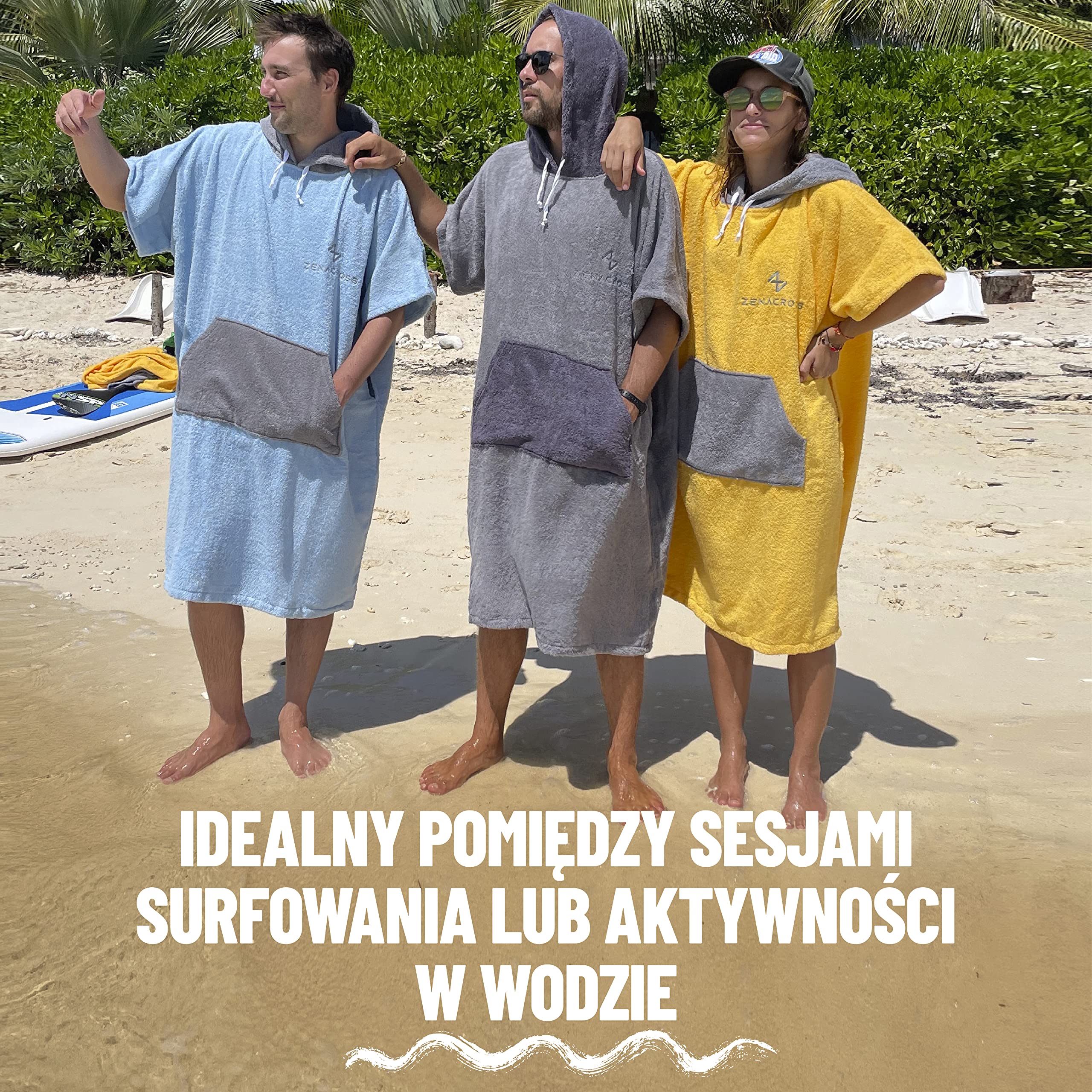 Poncho kąpielowe i sportowe - L/XL - 100% bawełna frotte - damskie poncho, męskie poncho, dla dorosłych i dzieci - idealne na plażę, basen i basen oraz ręcznik - jasnoszare