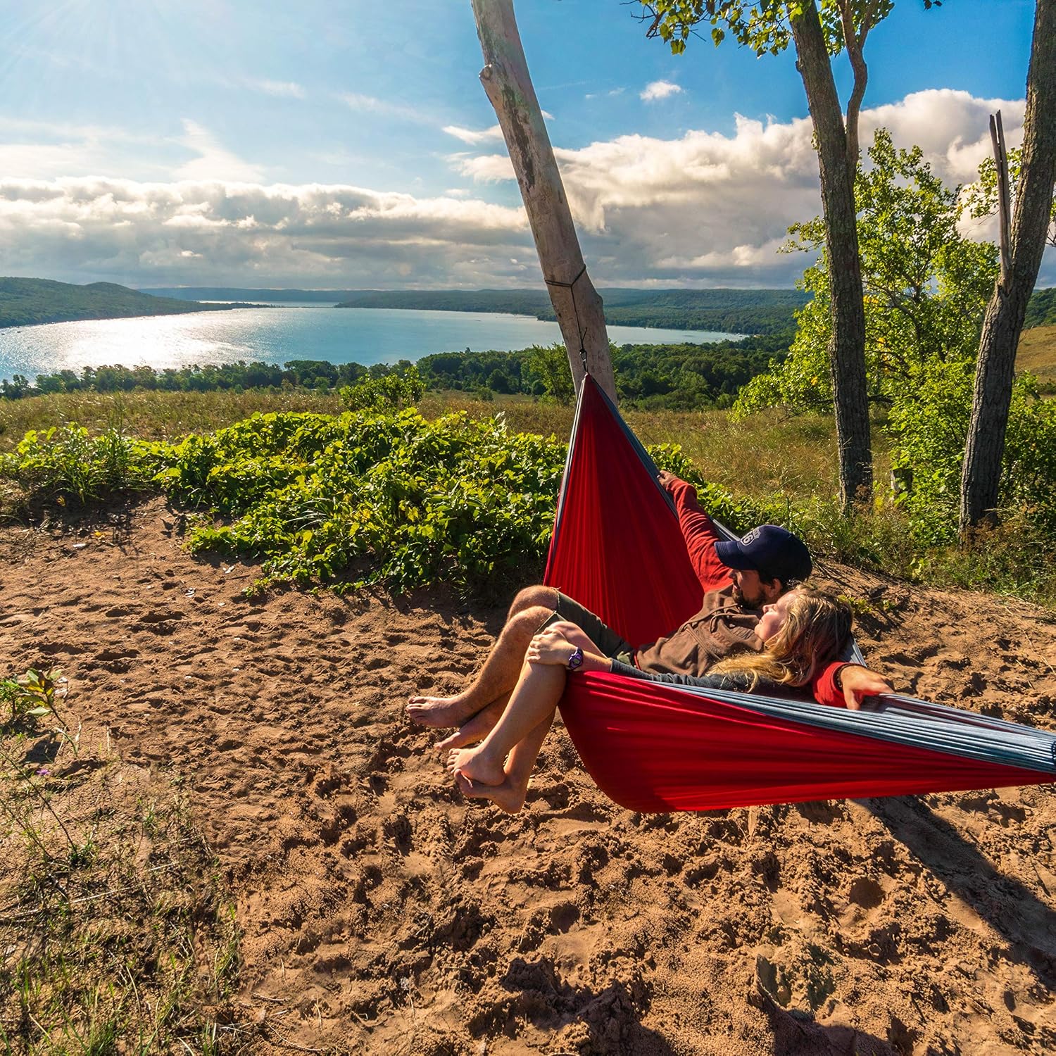 Bear Butt Double Parachute Camping Hammock, Red/Gray