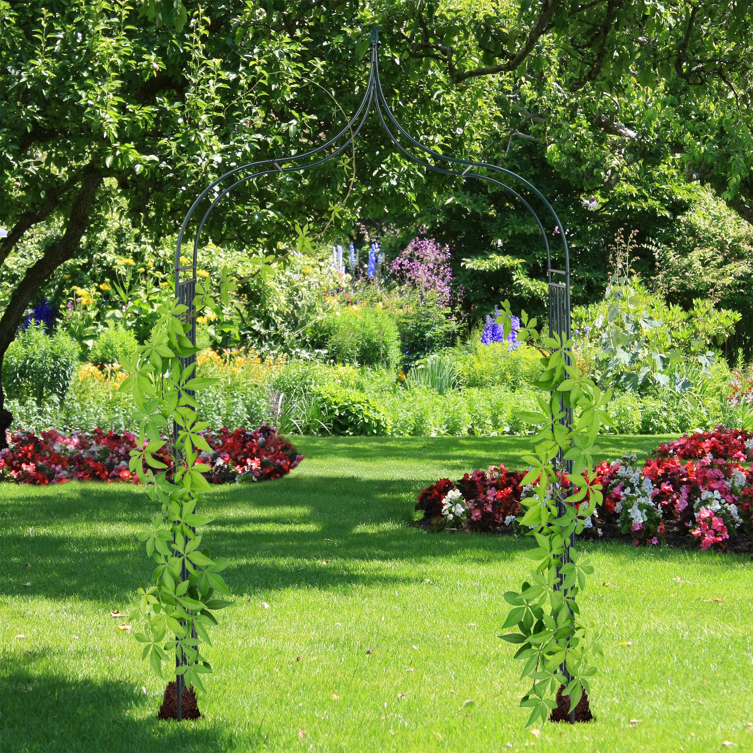 Relaxdays, vert foncé Arcade de rosiers en métal, Arche pour plantes grimpantes, pointes, H x L X P: 270 x 144 x 60 cm