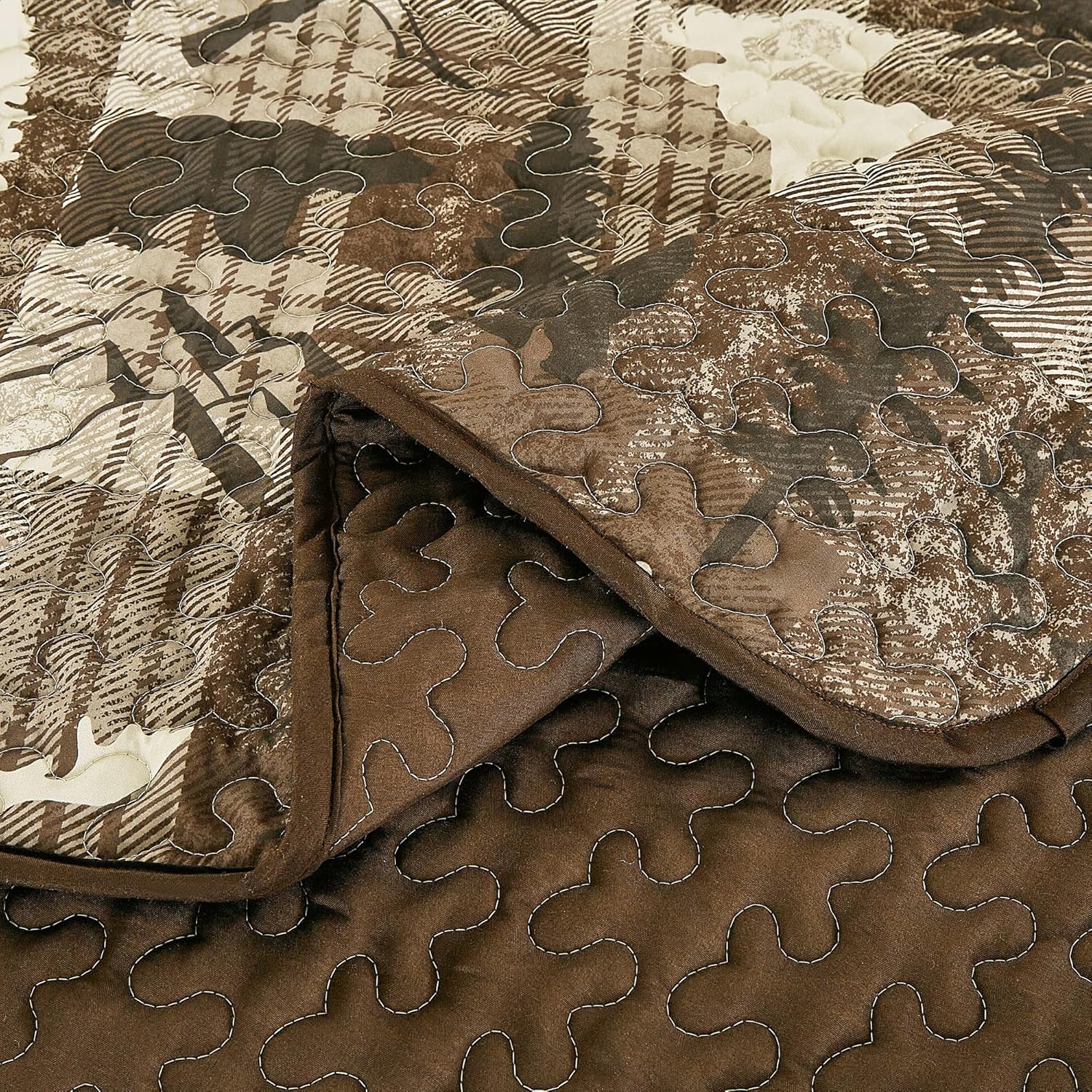 MarCielo 3-Piece Rustic Cabin Quilt Set Reversible Bedspread with Moose and Bear Pattern, Lightweight All Season Cabin Bedding(Coffee,Queen) - Image 5