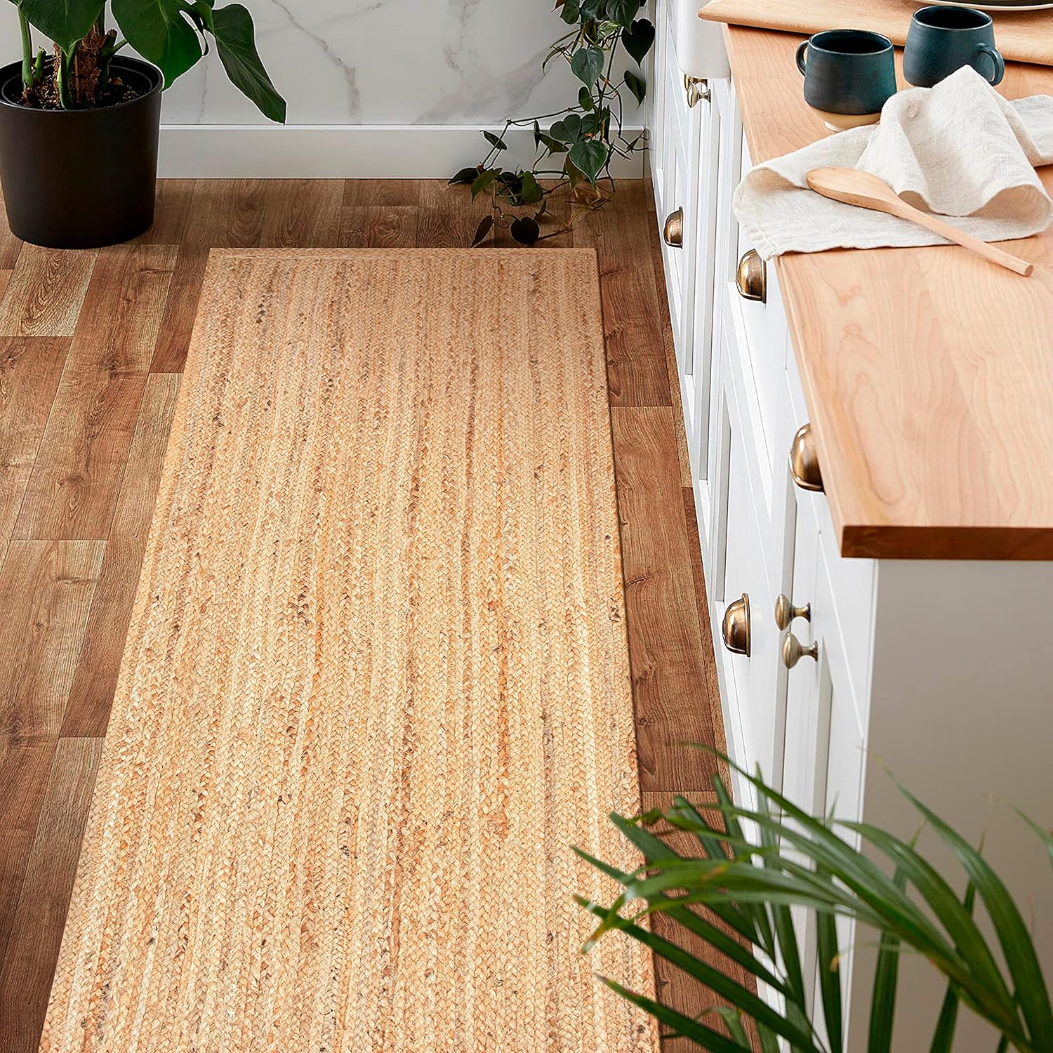 Jute Braided Area Runner, Natural - 2x6 Feet, Farmhouse Hand Woven Costal Runners for Hallways, Kitchen, Bedroom, Entry Door | Neutral Boho Sisal Floor Carpet for Nursery, Balcony - 24x72 Inches - Image 4