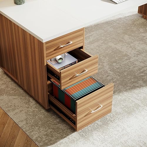 Vista 3 de Tribesigns Escritorio ejecutivo en forma de L de 85.8 pulgadas, escritorio de oficina extragrande con cajones de archivos, muebles modernos