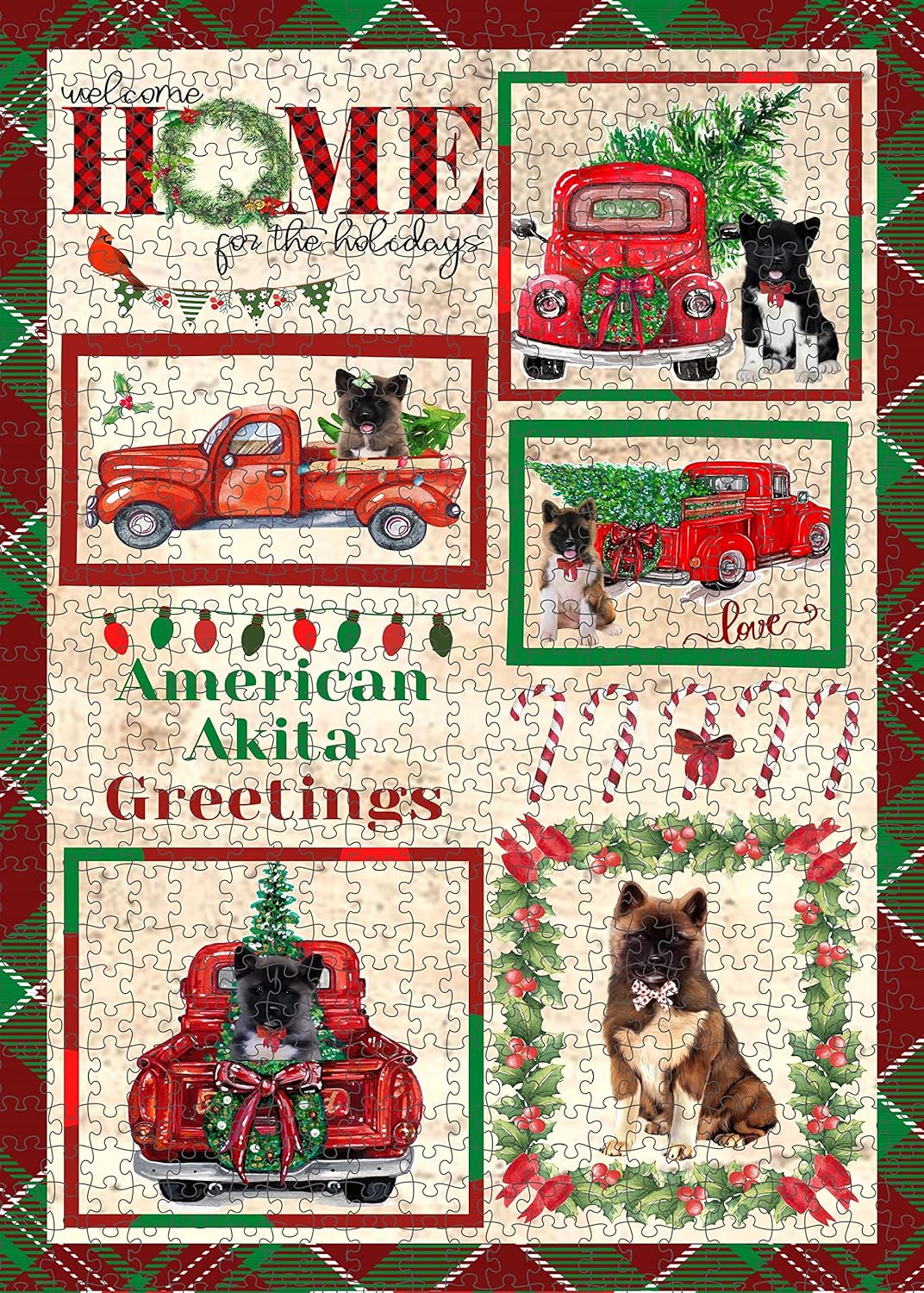 Welcome Home for Christmas Holidays American Akita Dogs Jigsaw Puzzle for Adults - Animal Printed Interlocking Puzzle Game Artwork - Gift for Dog Lover's- 500 Pcs 14"x20"