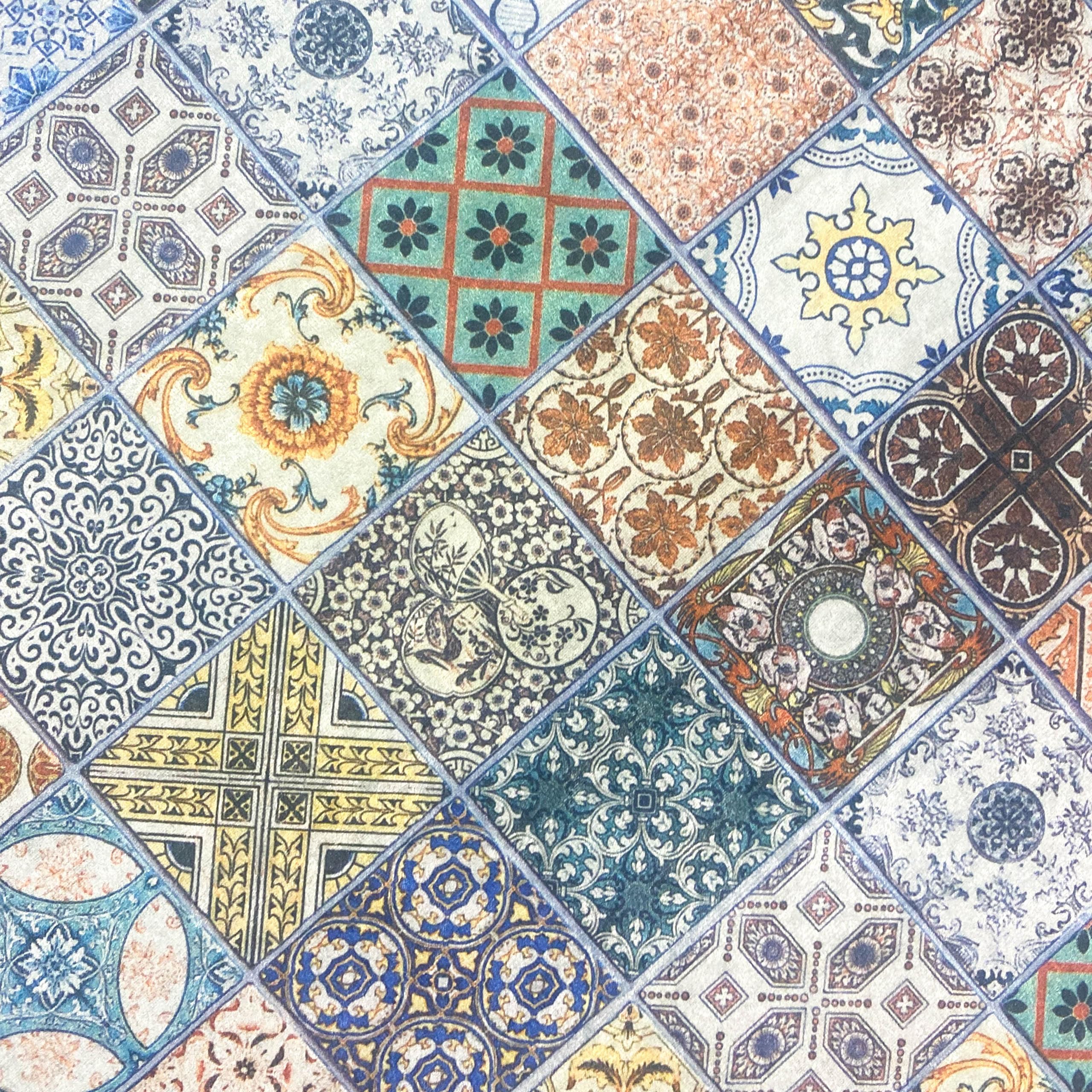 CARPETIA chodnik kuchenny, mata kuchenna, dywanik kuchenny, imitacja płytek, nowoczesny design, antypoślizgowy i nadaje się do prania, wymiary: 67 x 180 cm