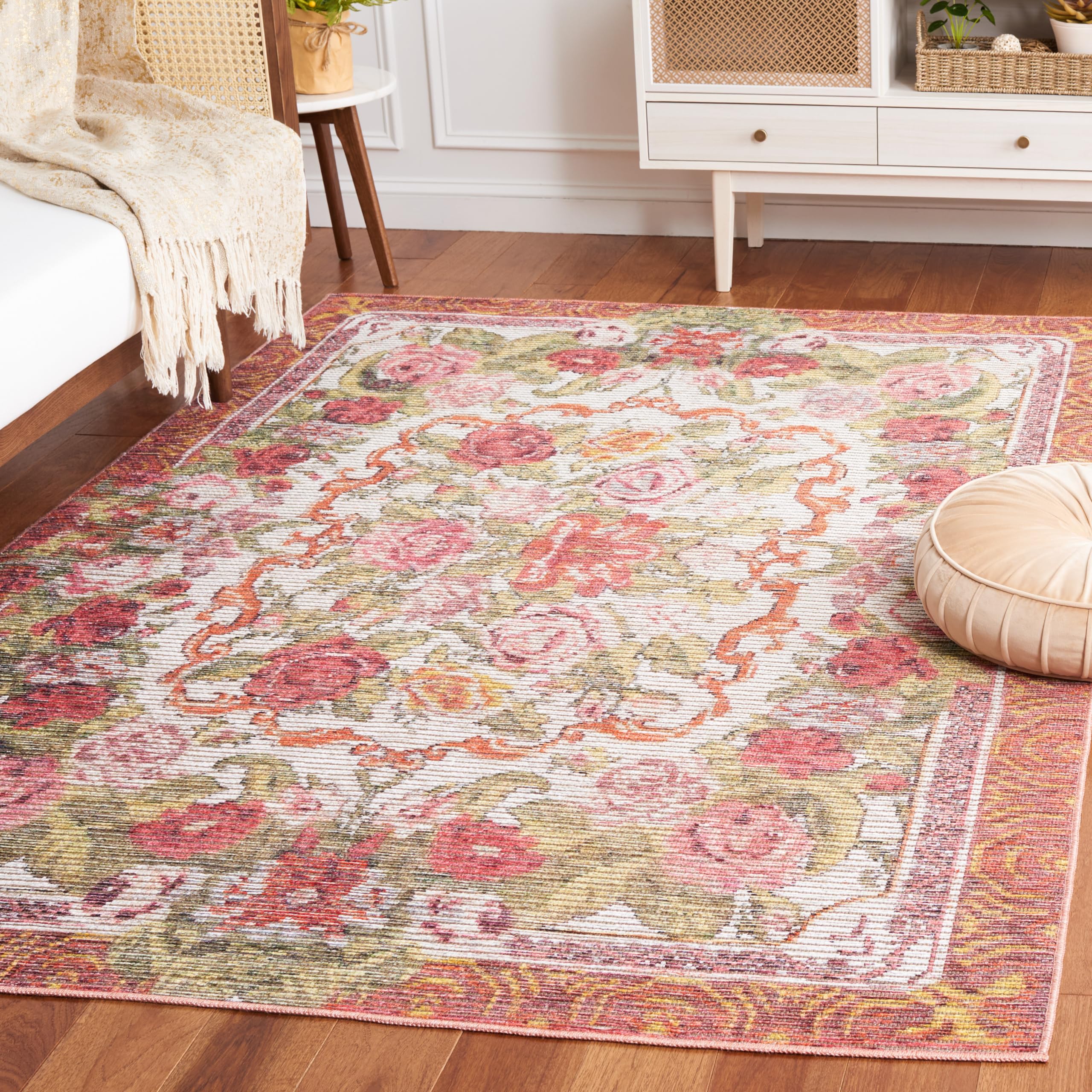 SAFAVIEH Area Rug 8x10 - Washable Besarabian Collection - Large - Ivory & Sage Rust, Slip Resistant & Easy Cleaning, Ideal for Living Room, Bedroom,