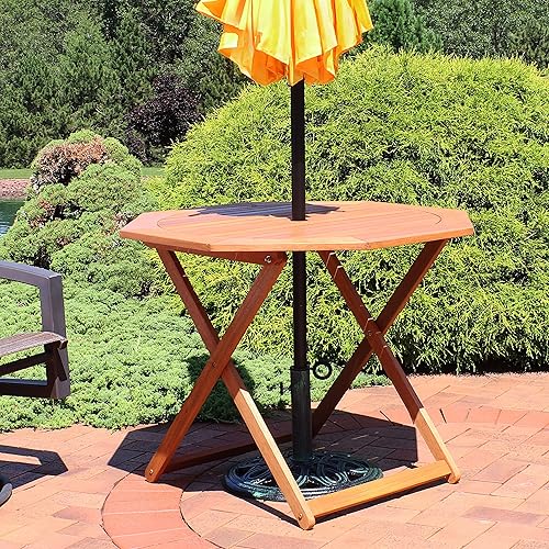 Miniatura 5 de Sunnydaze - Mesa de comedor plegable de madera Meranti para exteriores con agujero para sombrilla - Mesa plegable de teca para patio - Acabado de