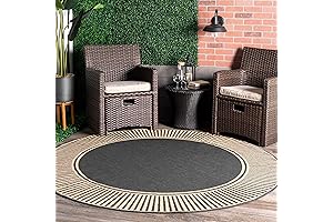 nuLOOM 7' Round Outdoor Area Rug, Casual Design With Striped Border, Stain Resistant, Highly Durable