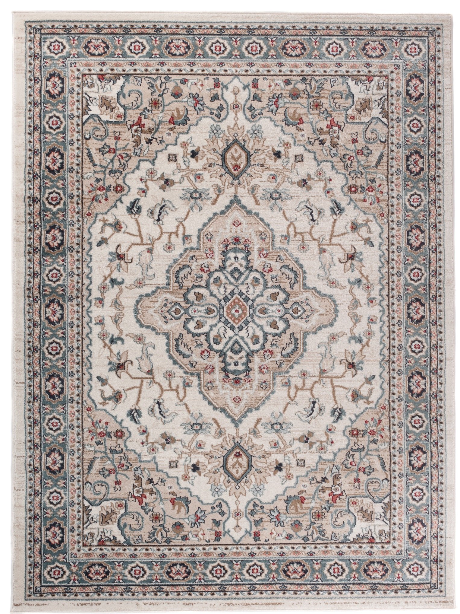 TAPISO Colorado Tapis Poil Ras Design Traditionnel Crème Bleu Beige Motif Floral Ornamental Rosace Bordure Tapis Salon Chambre Bureau Oeko-TEX Résistant 160 x 220 cm