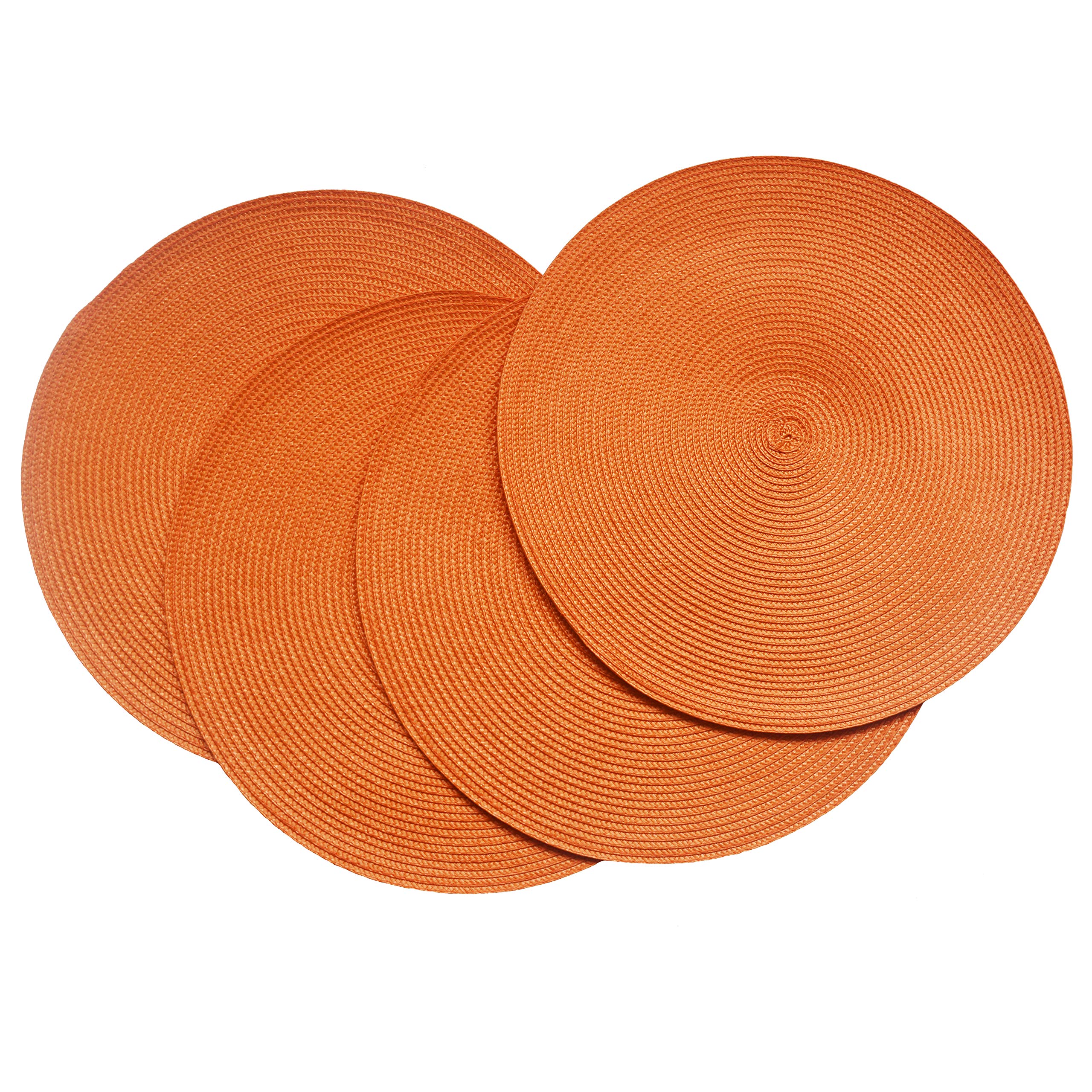 SCF2017 Round Woven Plastic Placemats 38cm Stylish and Practical Dining Table Mats,Set of 4,Orange