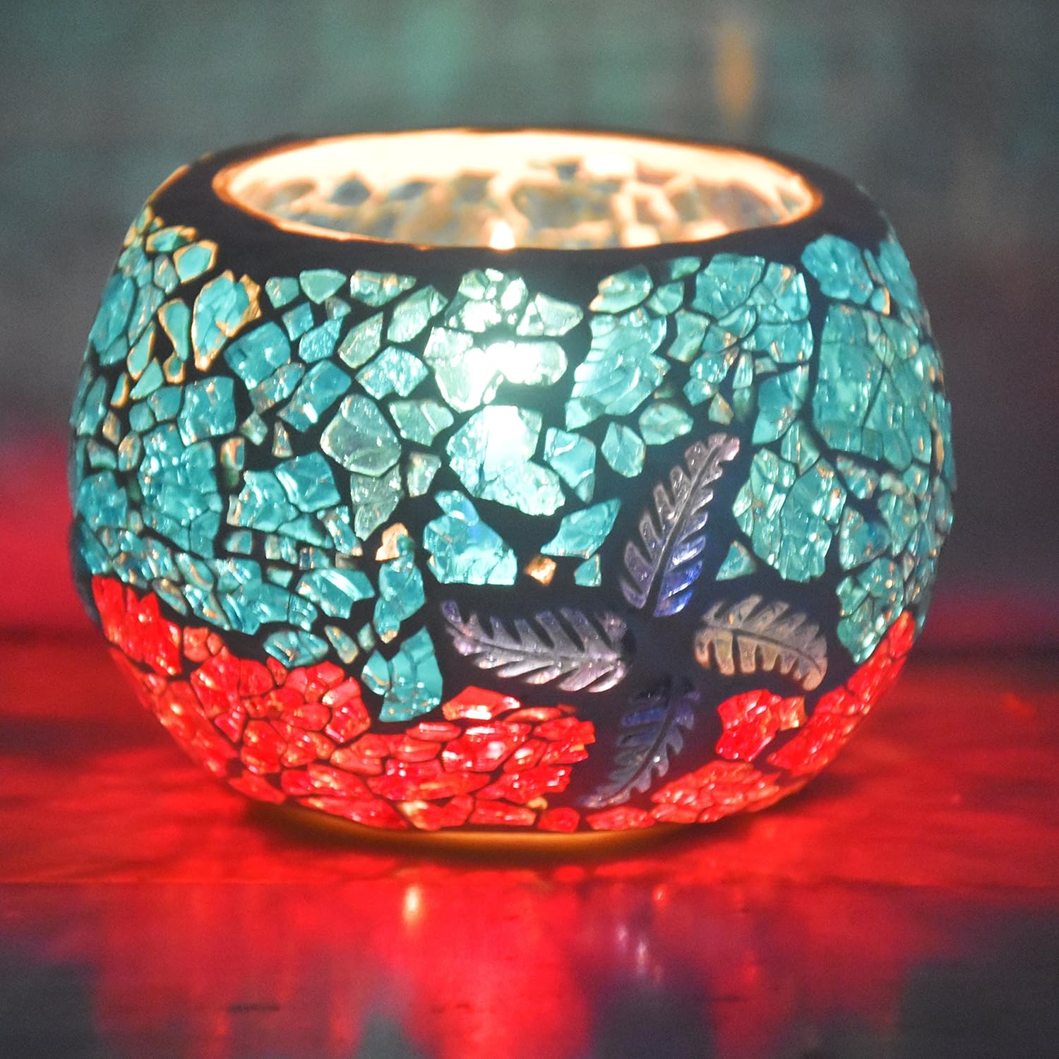 Buy Home Decorative Glass Table Candle Holders Blue and Red Online at