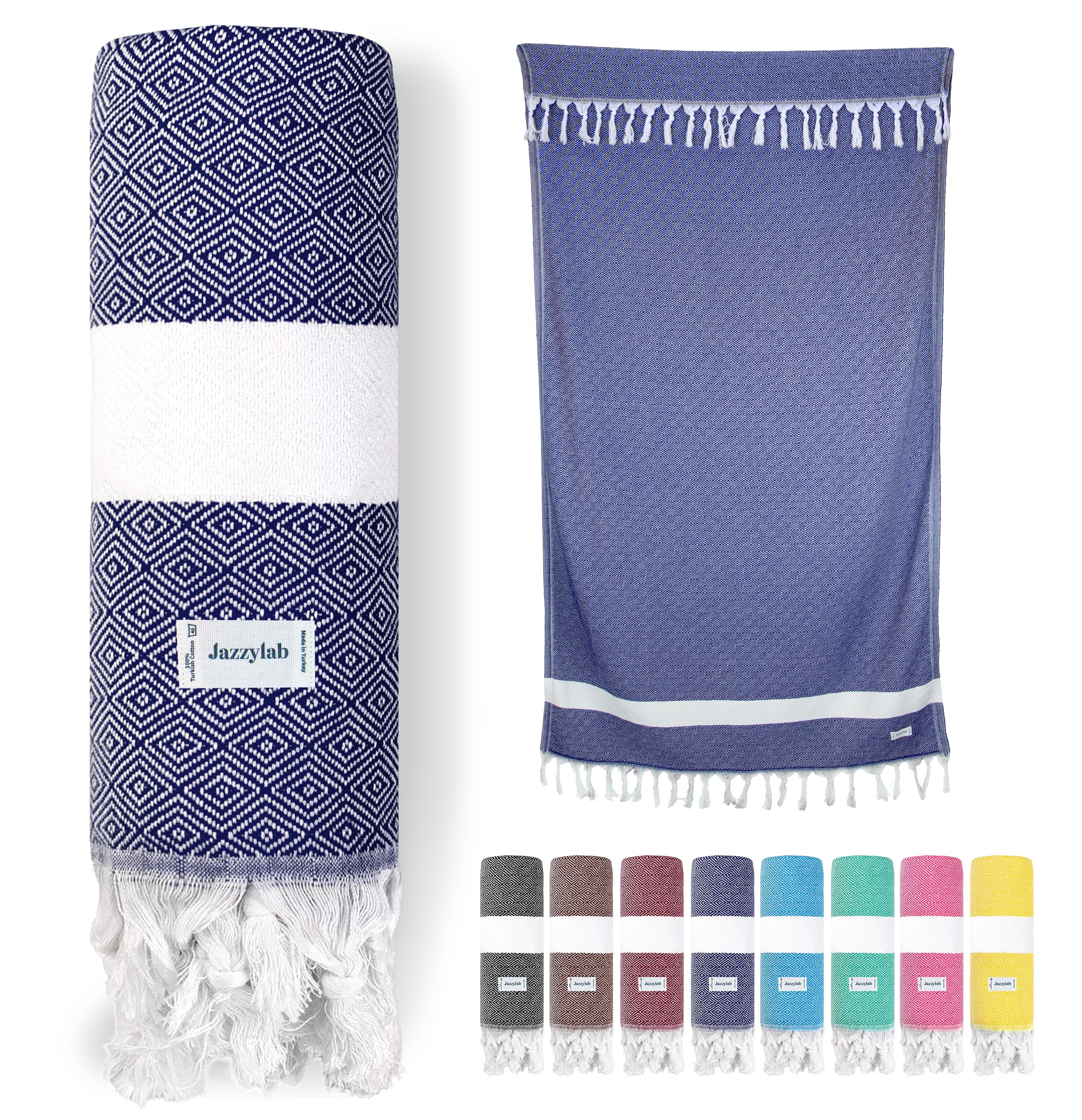 Fouta Turque 100% Coton 90x180 Cm - Légère, Absorbante, Sèche Vite - Pour Plage, Hammam, Voyage - Motif Rayures