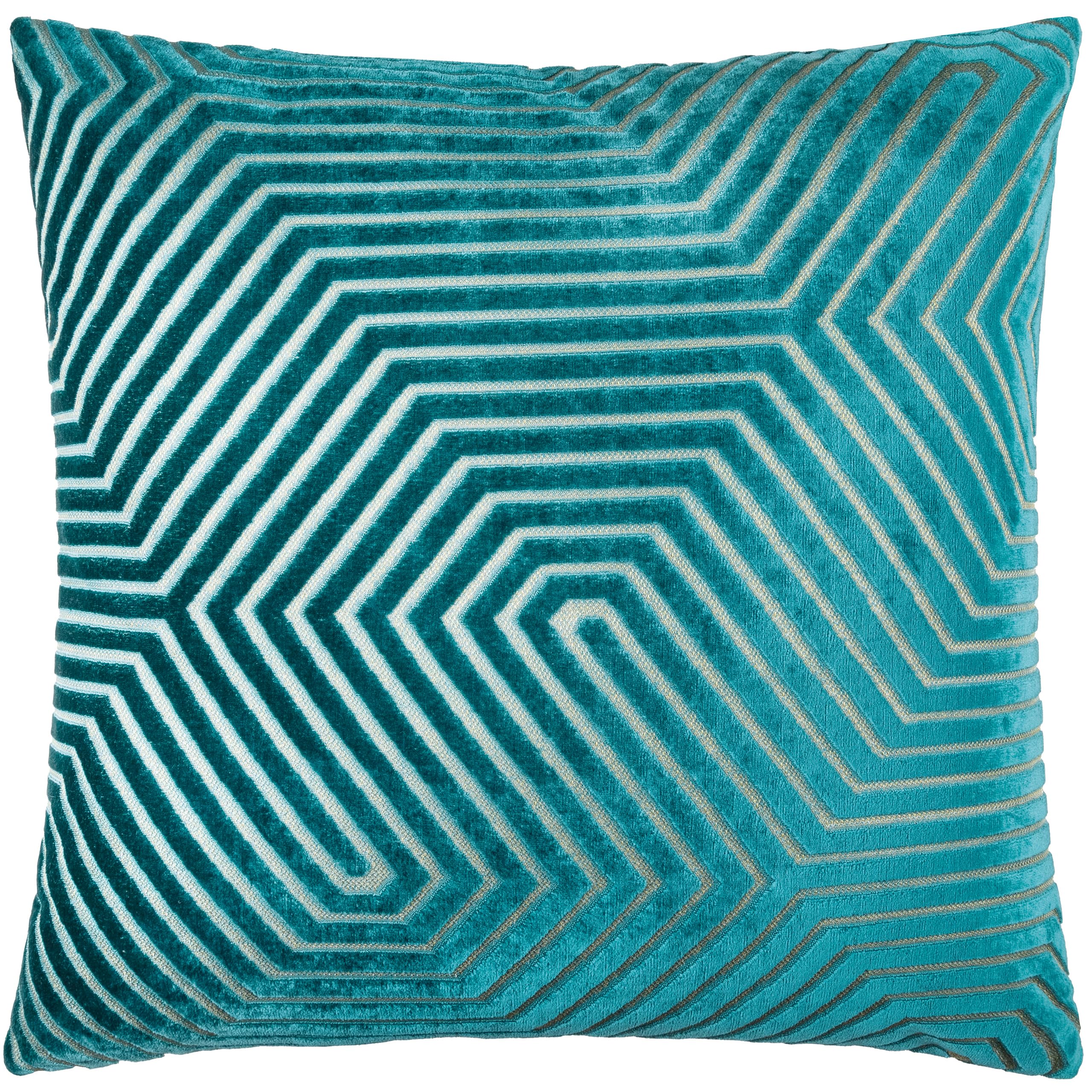 Paoletti Evoke Samt-Kissenbezug – Luxuriöser dekorativer quadratischer Kissenbezug mit Chevron-Muster (Blaugrün – 55x55cm)