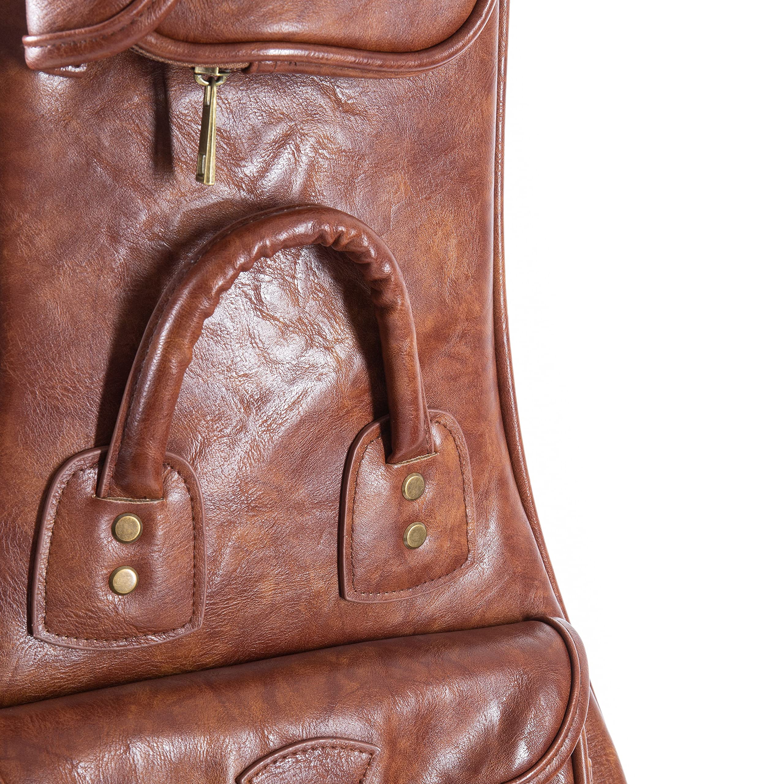 Fame Deluxe E-Gitarre Gigbag im Vintage-Design aus Kunstleder mit Extra-Polsterung, Messing-Applikationen, Rucksackgarnitur, Variables Halskissen & Zubehörtaschen - 107x36x7 cm