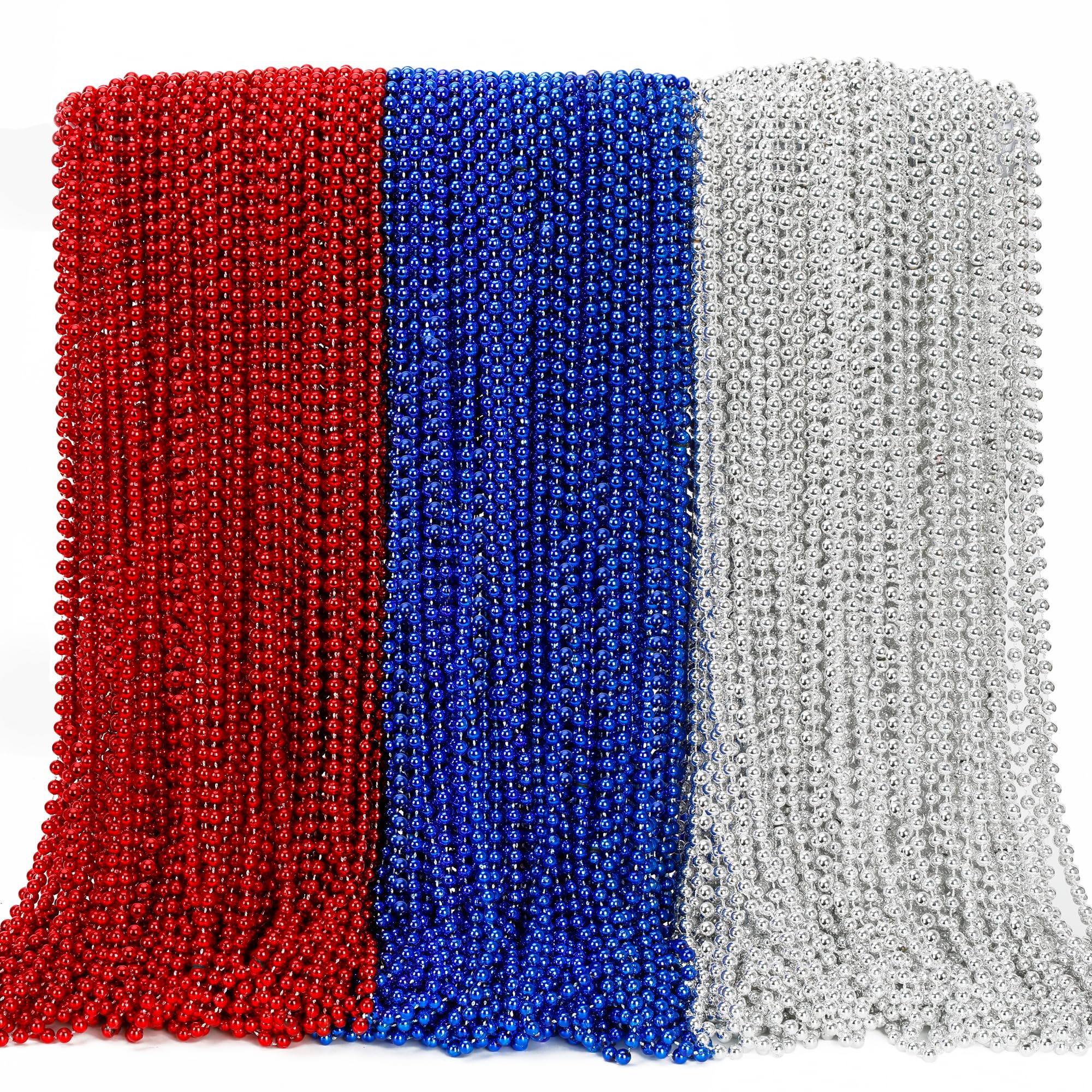 240PCS 4th of July Beads Party Favors, Independence Day Beads Toy Necklace Accessories, Fourth of July Red Blue Silver Bulk, Beads Bulk for Patriotic Parade Party Toy Celebration Supplies Red Silver and Blue