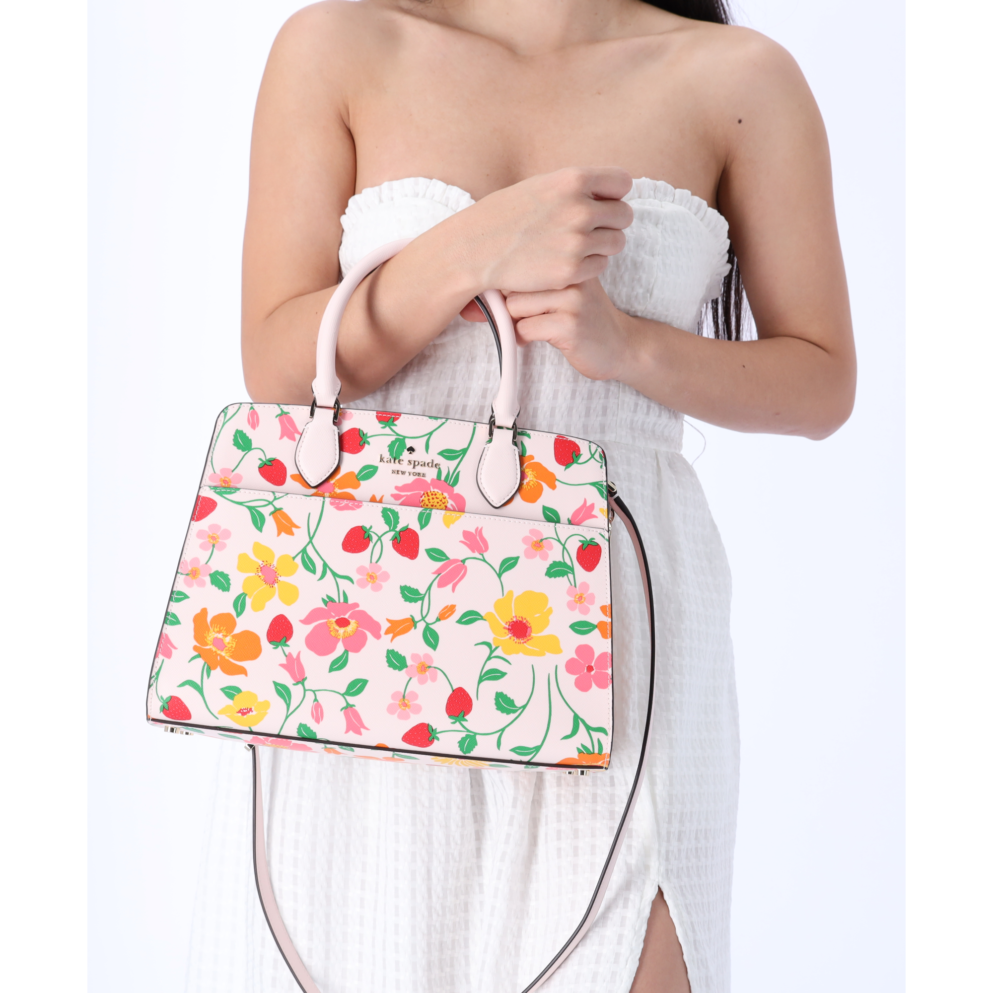 Kate Spade Madison Medium Top Zip Satchel Pink Multi Strawberry