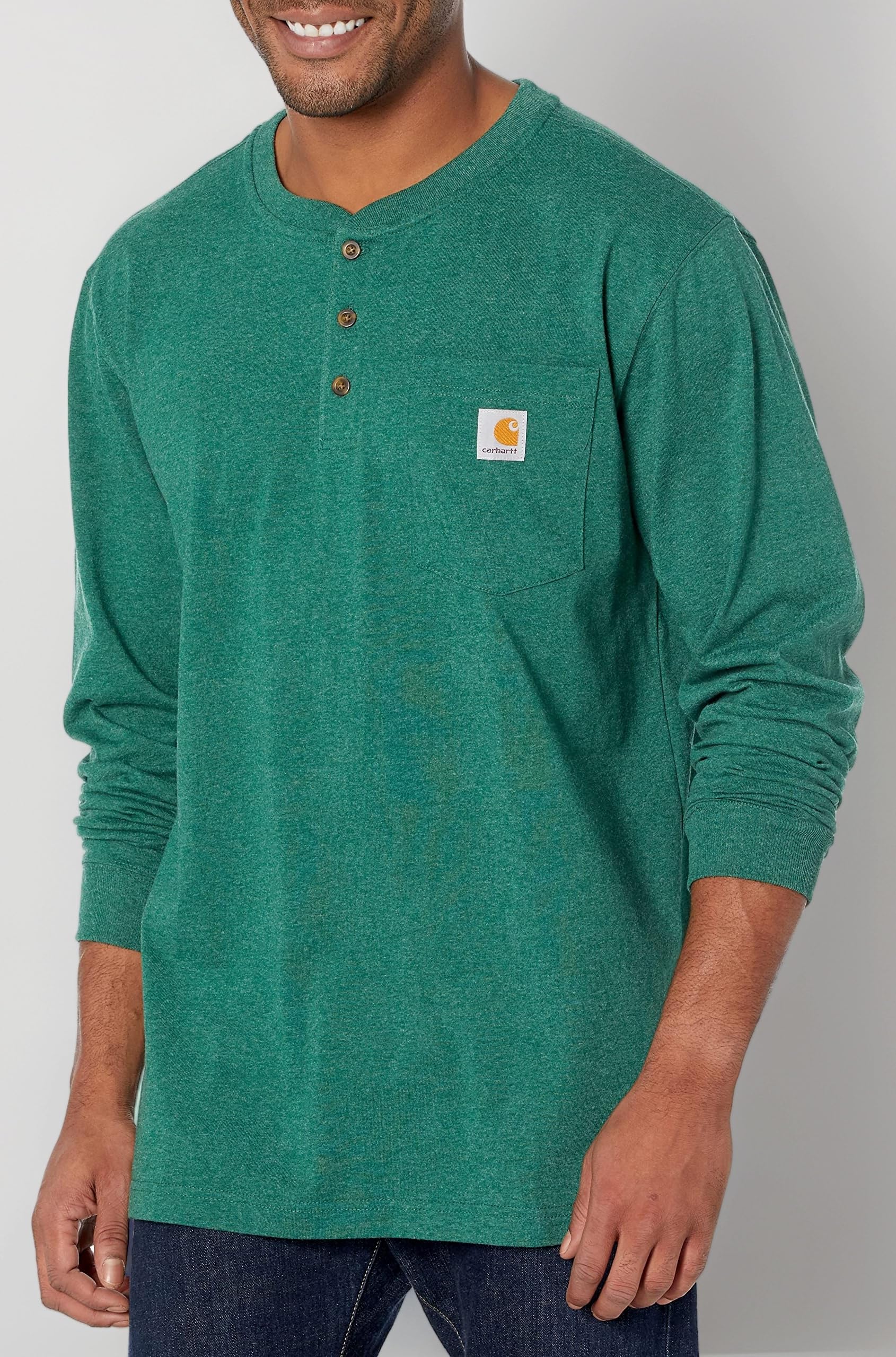 Men's Workwear Pocket Henley Midweight Jersey Long-Sleeve T-Shirt