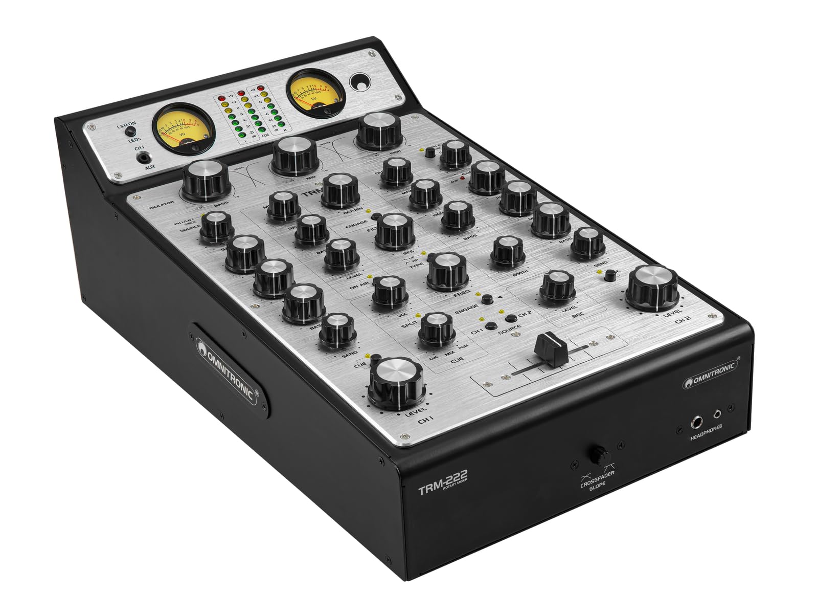 OMNITRONIC TRM-222 2-Kanal Rotary-Mixer | Rotary-Mixer mit 3-Band-Frequenzisolator, VCF-Filter und FX Loop
