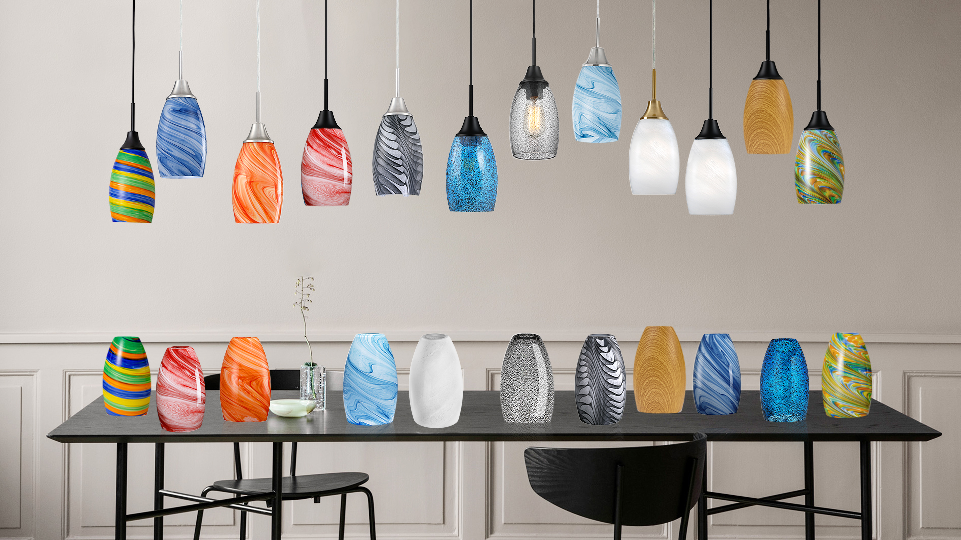 Image of Viinew Mini Glass Pendant Light 3-Pack Colorful Oval Pendant Lights