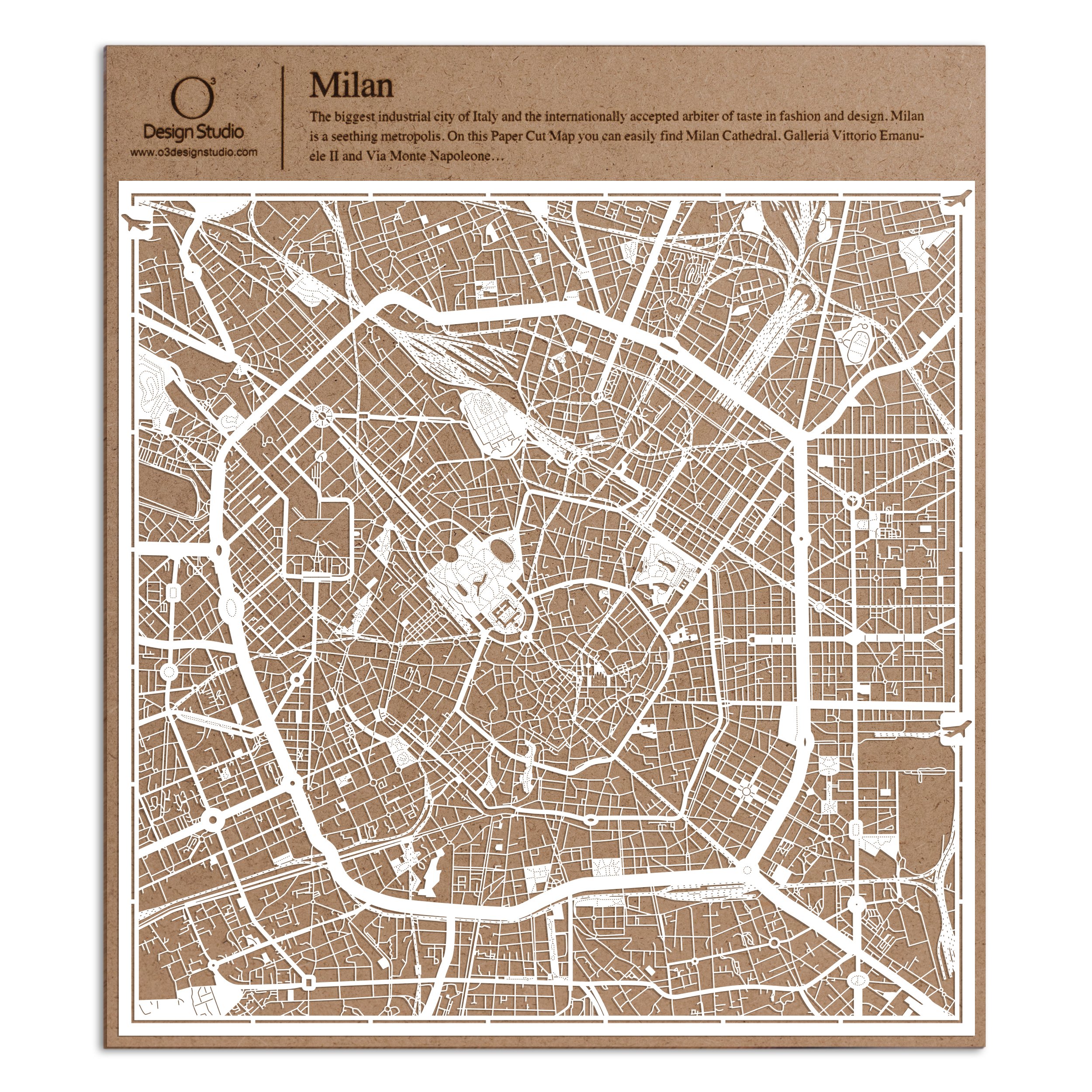O3 DESIGN STUDIO Milan Paper Cut Map White 12×12 inches Paper Art
