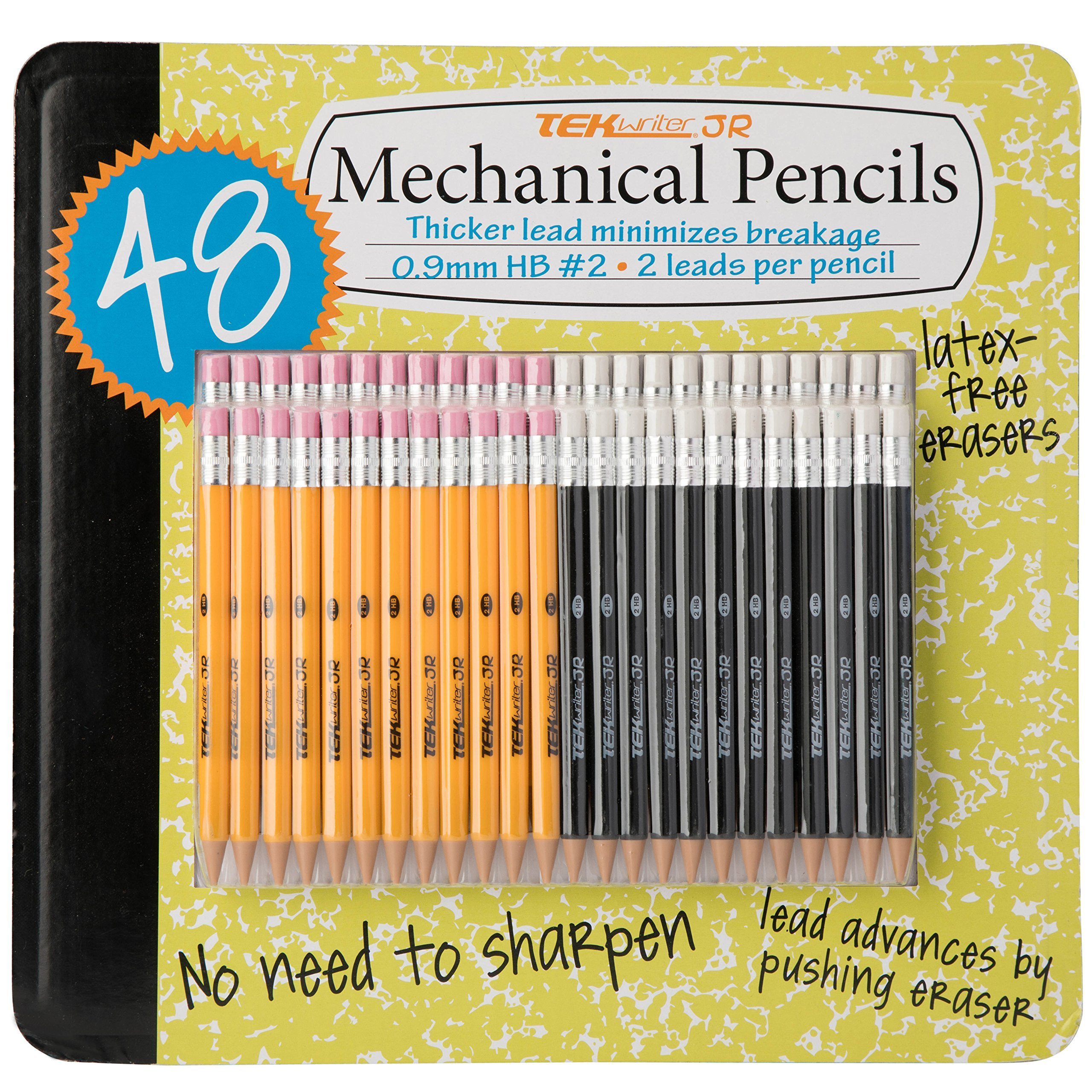 TekWriter Jr 48ct Wood Mechanical Pencils 0.9mm Yellow & Black, (48 PACK)