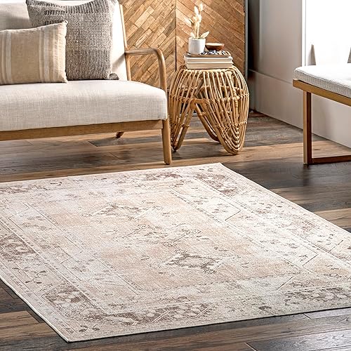 Miniatura 8 de nuLOOM Ellamae Faded Medallion - Alfombra lavable a máquina, 8 x 10 pies, color beige