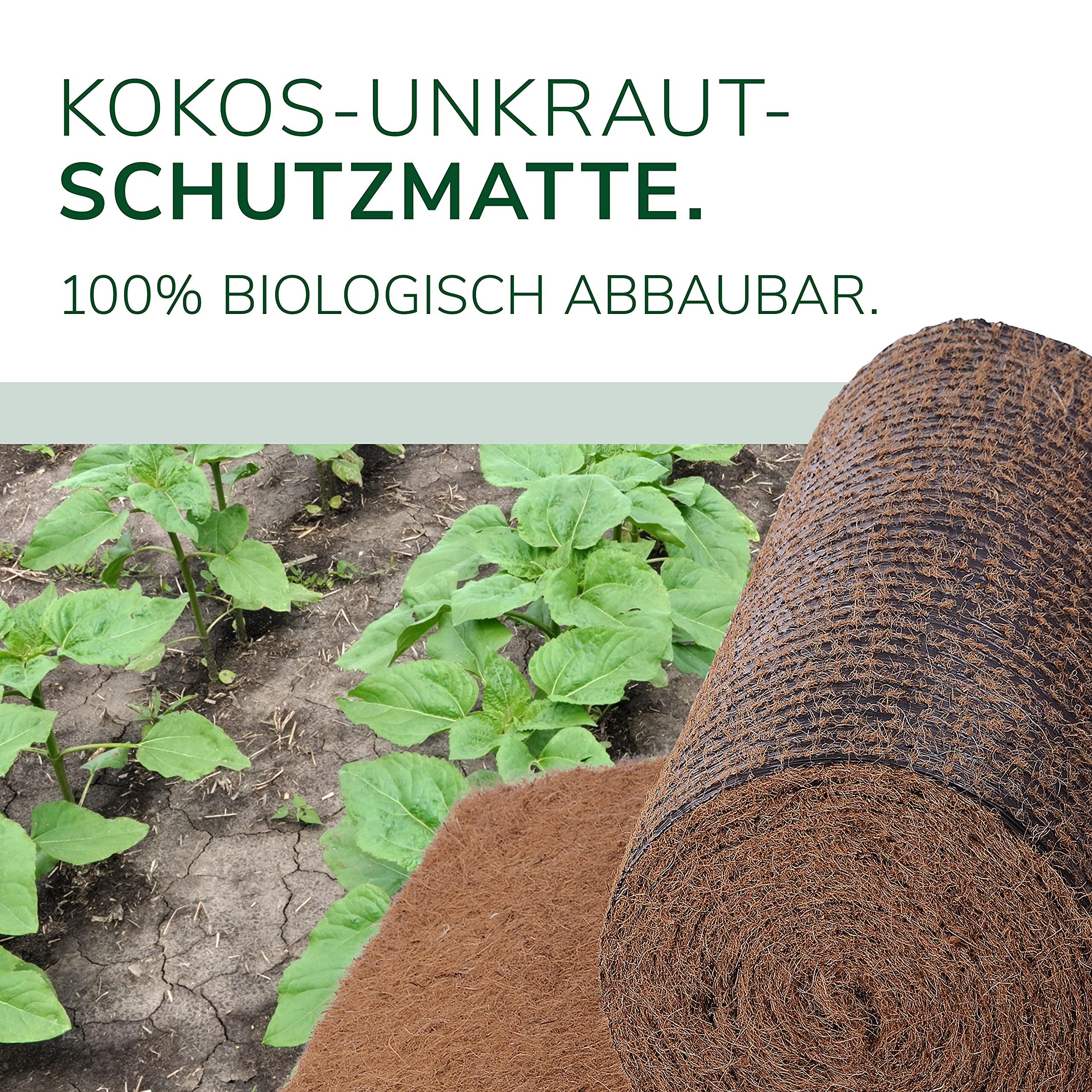 Natursache Kokos Unkrautschutz-Matte auf biobasierter PLA Folie 1,00 x 10,00m I Ideal als Unkrautschutz, zum Anlegen von Beeten, zur Anzucht von Pflanzen & als Winterschutz für Pflanzen