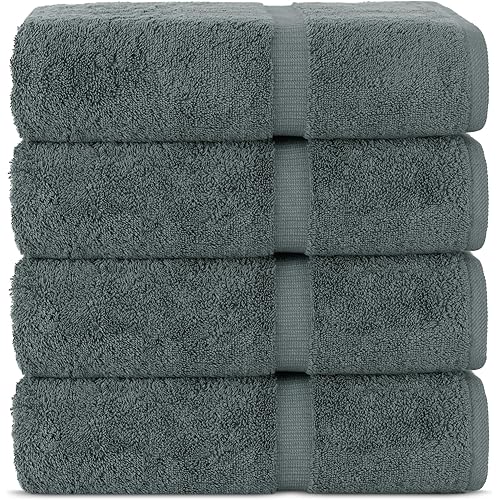 Chakir Turkish Linens | Hotel & Spa Quality 100% Cotton Premium Turkish Towels | Soft & Absorbent (4-Piece Bath Towels, Dark Gray)