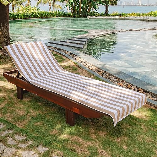 Miniatura 2 de Arkwright California Funda para Silla de Tumbona - Pack de 2 - Toalla de Cabaña de Algodón Suave a Rayas con Soporte de Bolsillo para Silla de Playa