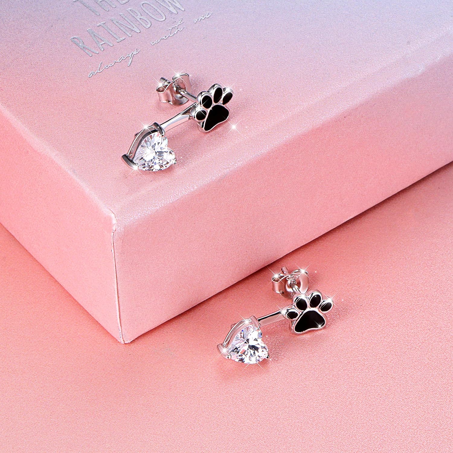 Sterling Silver Forever Love Front and Back Heart Stud Puppy Paw Earrings Jacket for Women - Image 4