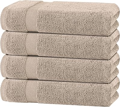 White Classic Wealuxe Taupe Bath Towels 27x54 Inch, Cotton Towel Set for Bathroom, Hotel, Gym, Spa, Soft Extra Absorbent Quick Dry 4 Pack