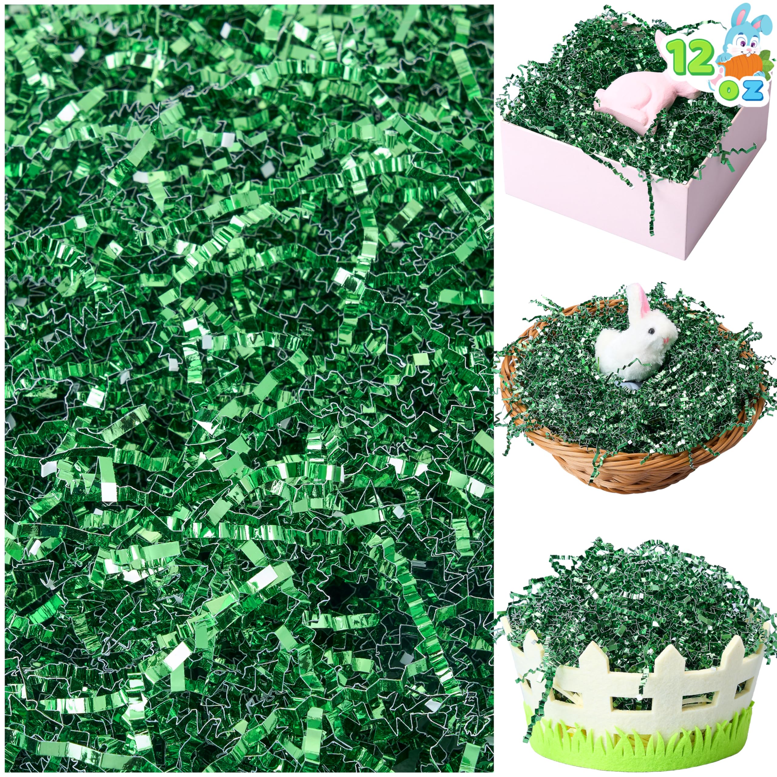 JOYIN12oz (340g) Easter Green Iridescent Paper Grass, Sparkly Shredded Paper for Easter Egg Hunt, Basket Stuffer & Package Fillers