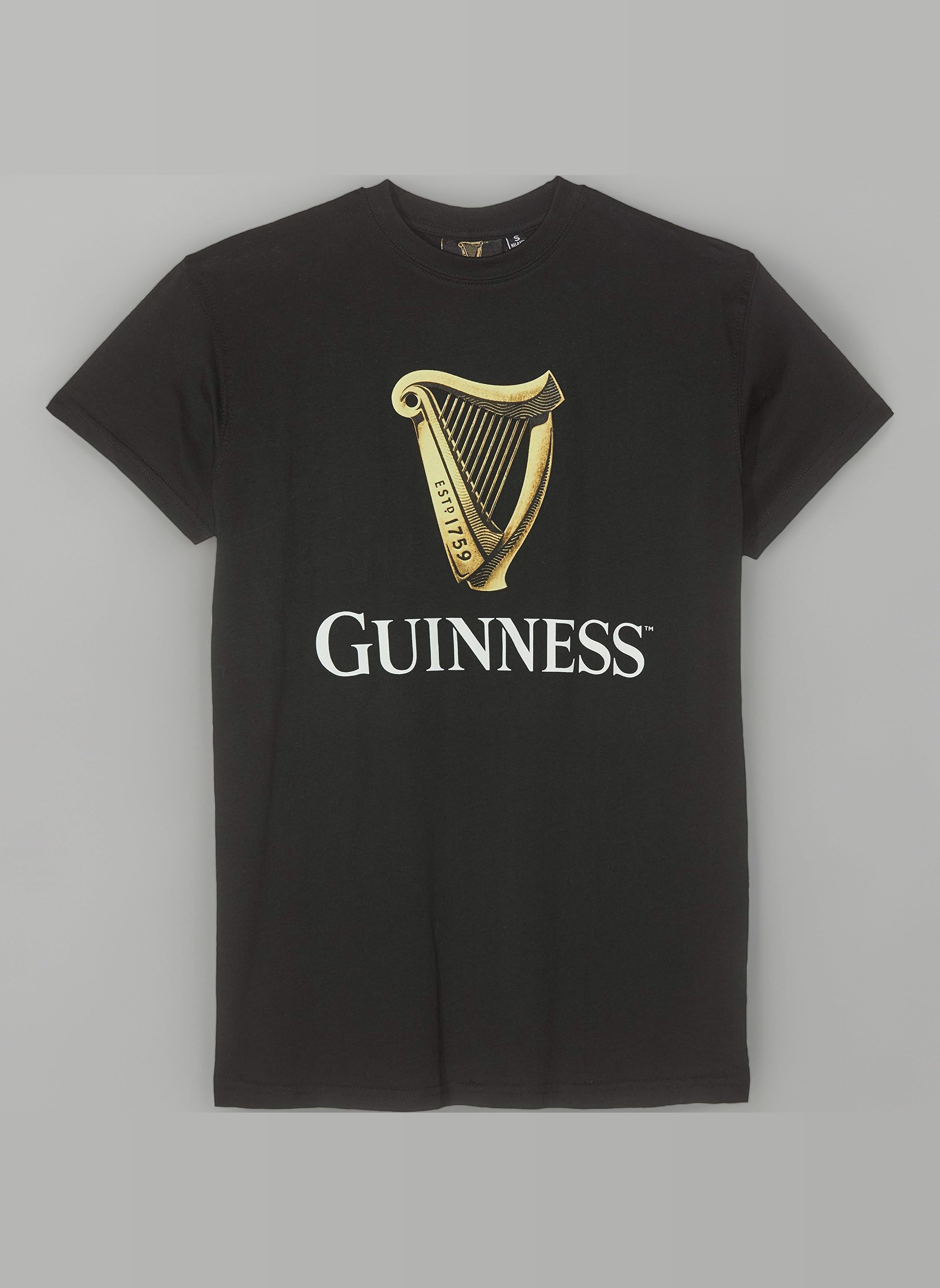 Guinness Black Classic T-Shirt with an Irish Gold Harp Design (S-XXXL)