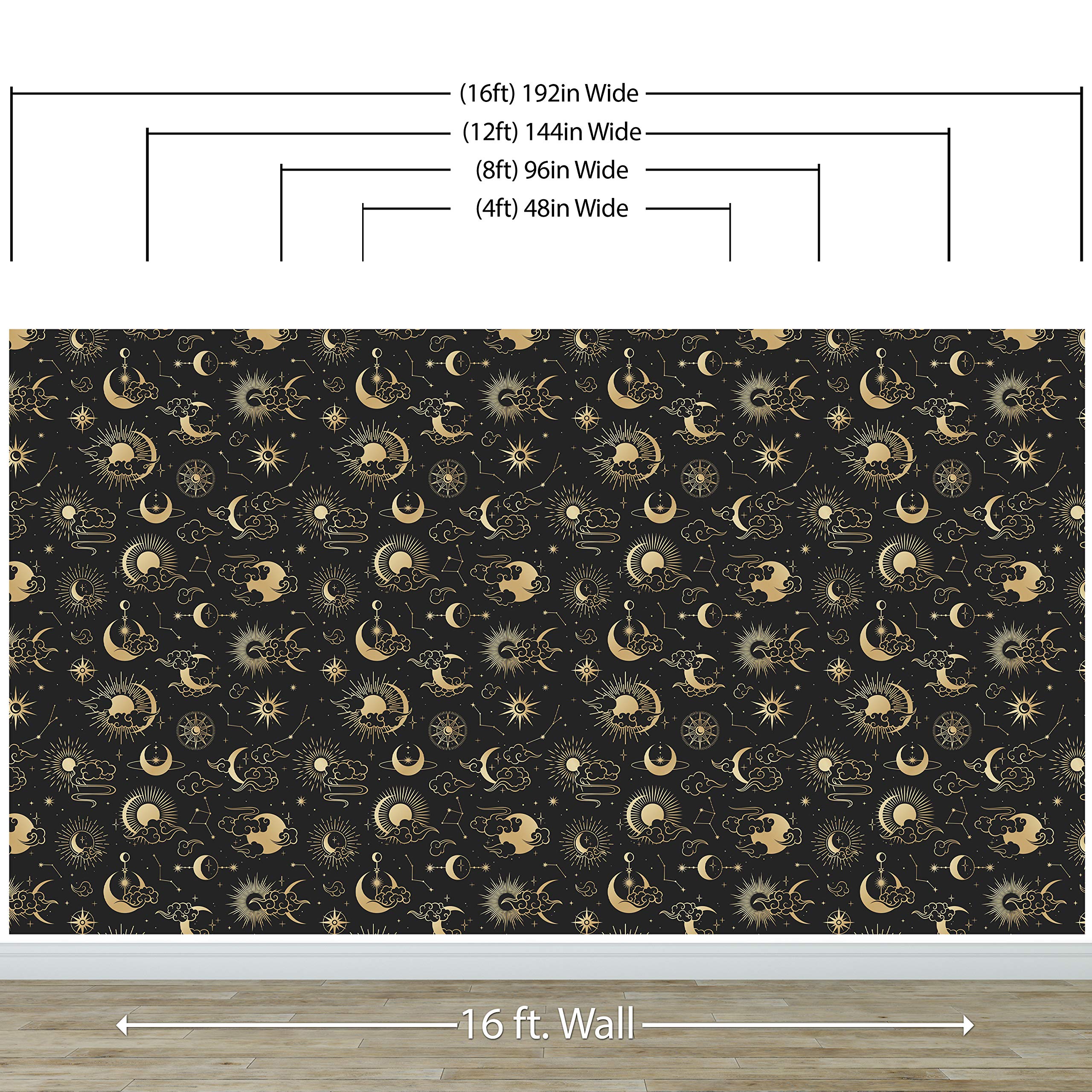 Astronomy Pattern Peel and Stick Wallpaper. Stars, Sun, Moon and Cloud. Removable Wall Mural #6208 (9ft H X 12ft W)