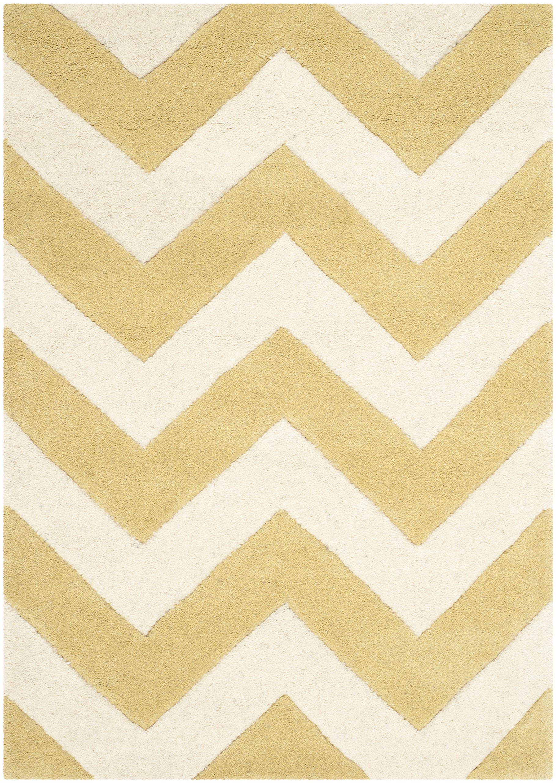 Safavieh Contemporary Indoor Hand Tufted Accent Area Rug, Chatham Collection, CHT715, in Light Gold / Ivory