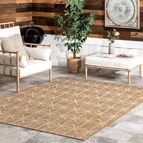 nuLOOM Saunders - Alfombra geométrica para interiores y exteriores, 5 x 8, beige