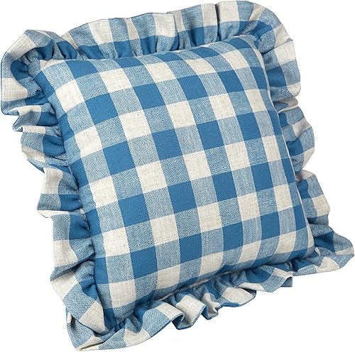 Miniatura 4 de Klear Vu Liza Coastal Linen - Almohada decorativa de lino, 18 x 18 pulgadas, juego de 2, 18 x 18 pulgadas, cuadros azules
