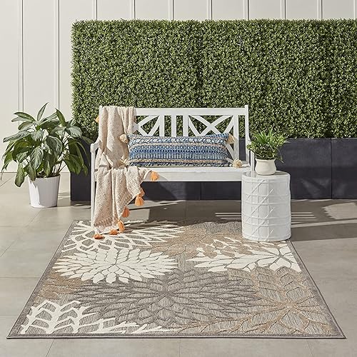 Nourison Aloha Indoor/Outdoor Natural 6' x 9' Area-Rug, Easy-Cleaning, Non Shedding, Bed Room, Living Room, Dining Room, Deck, Backyard, Patio (6x9)