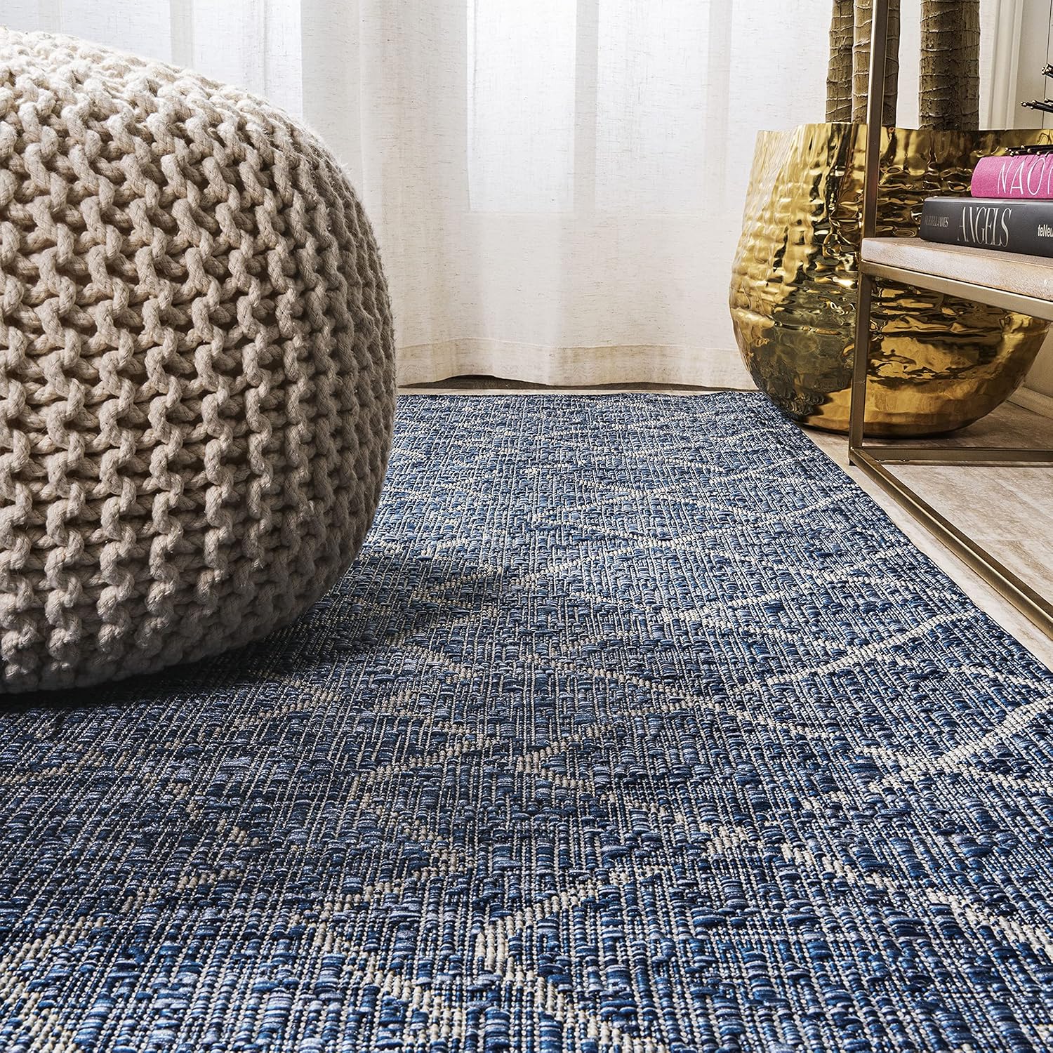 JONATHAN Y Moroccan Trellis Indoor Outdoor Runner Rug 2X10 Navy/Light Gray, Madaba for Backyard, Patio, Porch, Easy-Cleaning, High Traffic, Pet-Friendly, Non-Shedding (SMB114B-210)