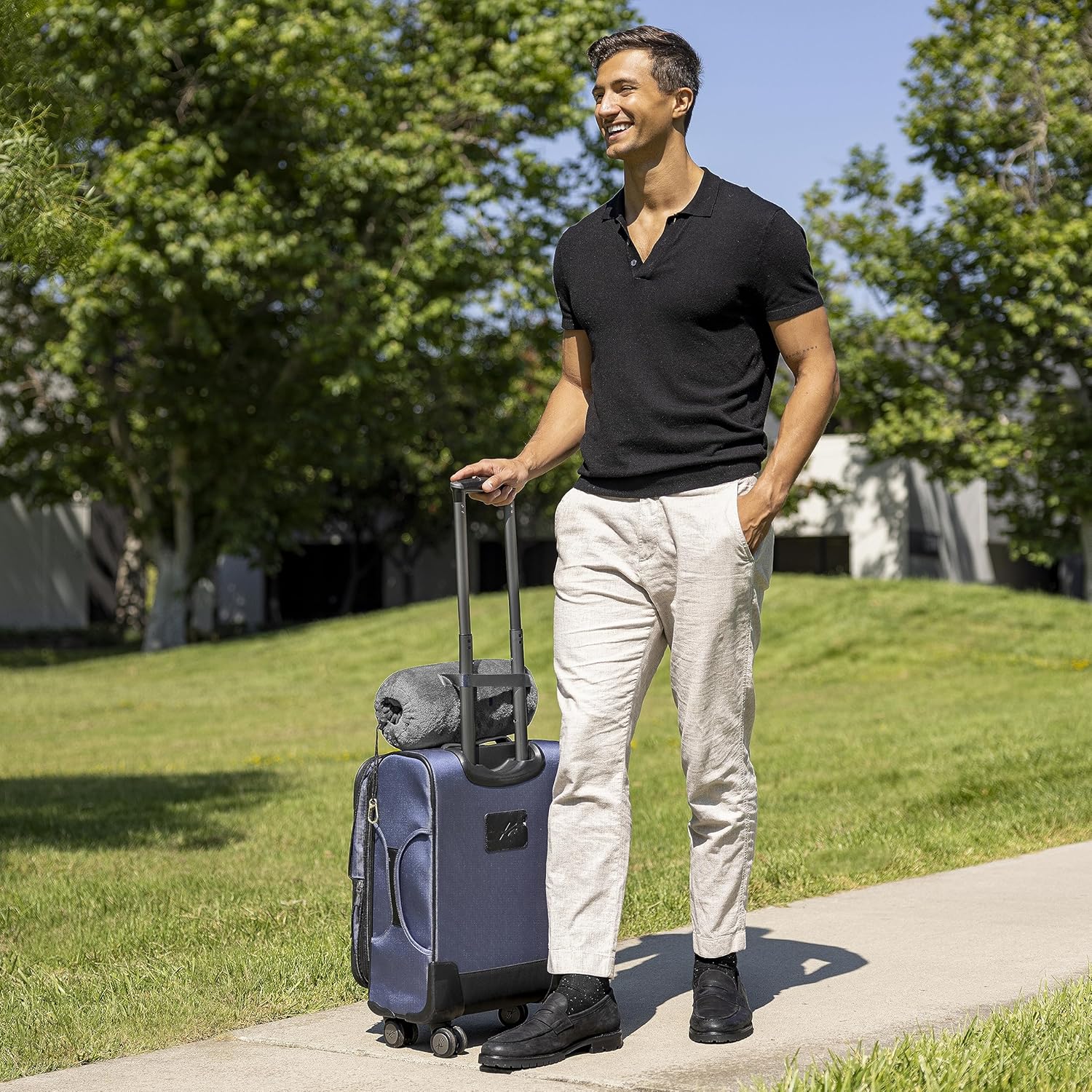 BlueHills Travel Blanket Pillow Rolled Premium Soft Plush Airplane Throw Traveling Essentials Compact in a Bag 70 X 48 inches for Long Plane Flight Portable Lightweight Grey Gray R01 - Image 7