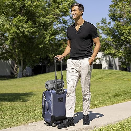 Miniatura 7 de BlueHills Manta de viaje enrollada de felpa suave premium para avión, artículos esenciales de viaje, compacta en una bolsa con cinturón de equipaje