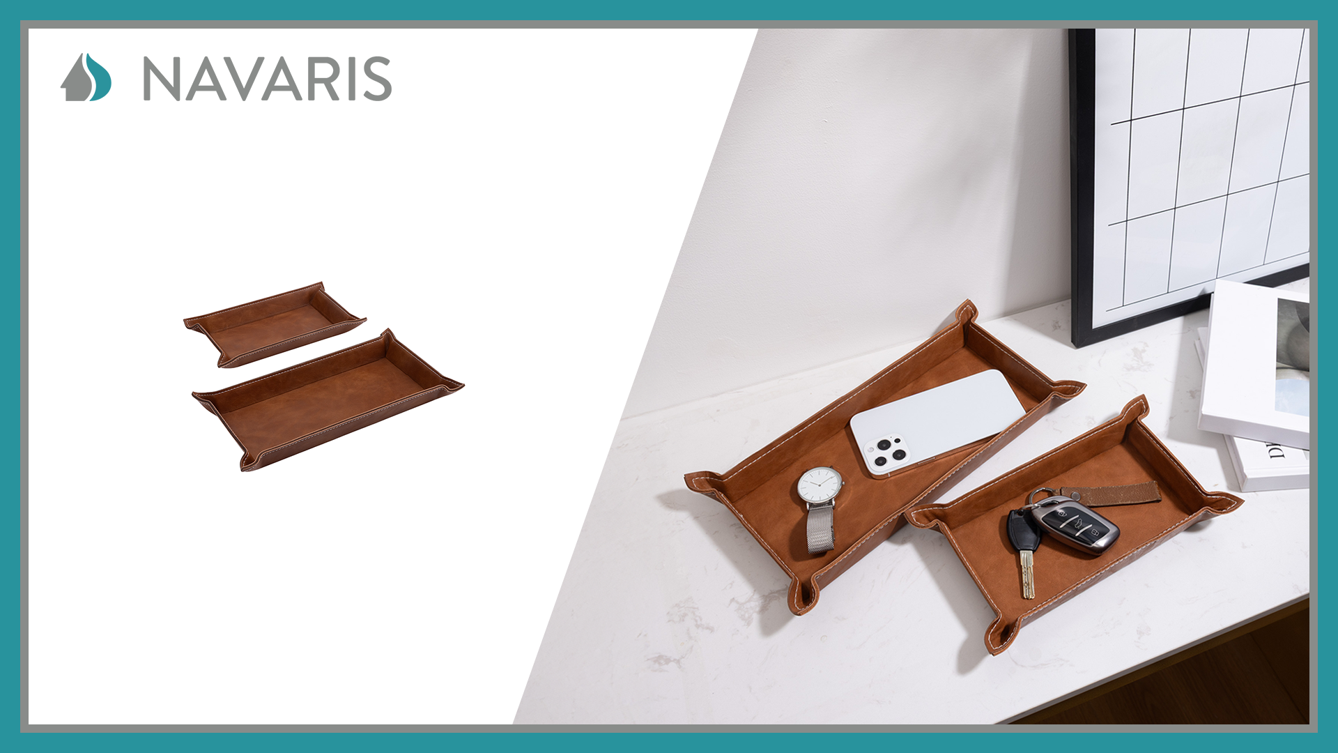 Set 2 Vassoi Svuotatasche In Similpelle Beige - Portachiavi E Portaoggetti Da Ingresso - Foto 9