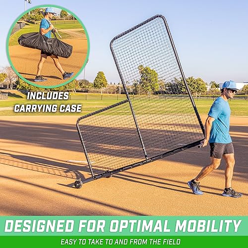 Miniatura 4 de GoSports Pantalla L PRO de béisbol y softbol de 7 pies x 7 pies, red de protección para jarra con ruedas y funda de transporte
