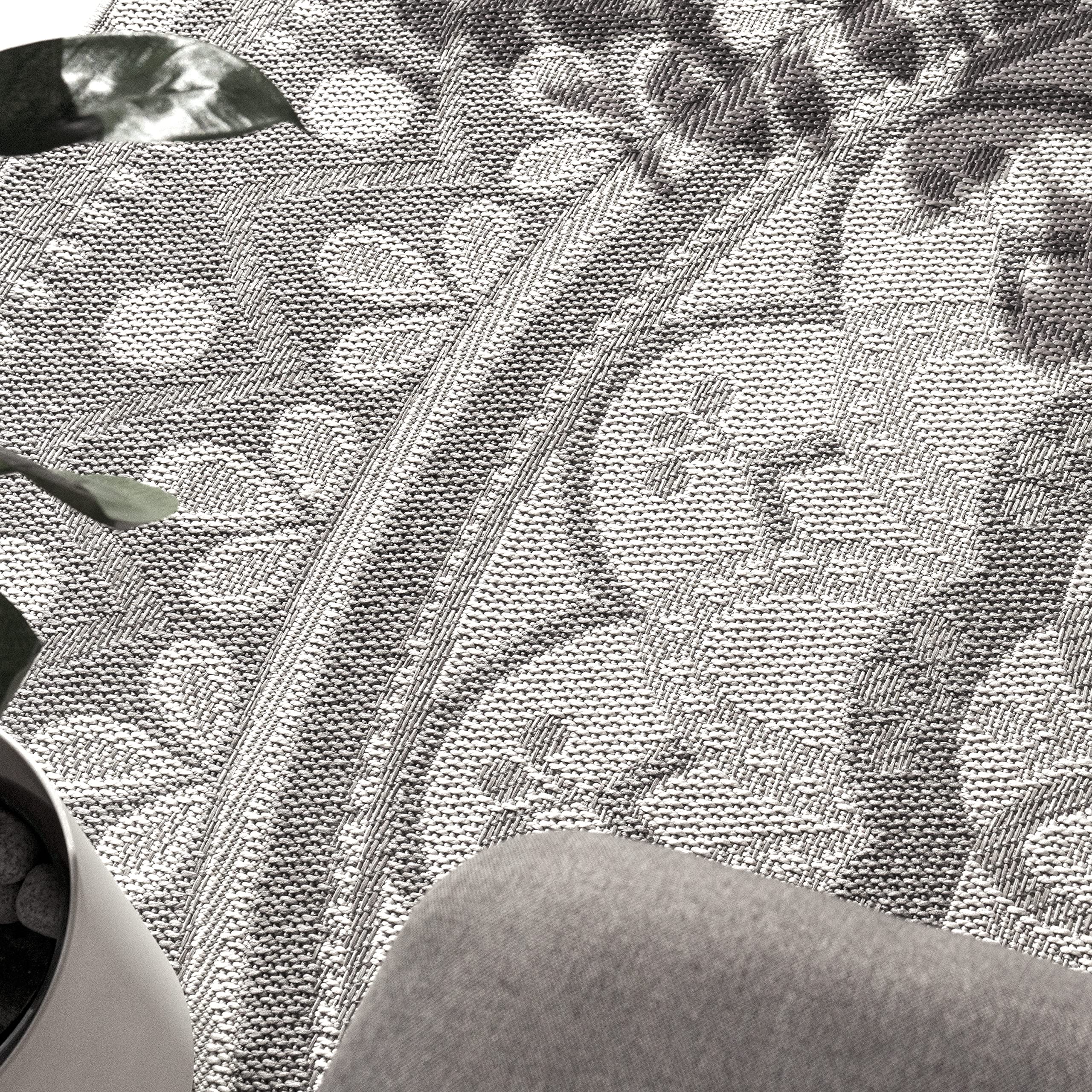 Paco Home Outdoor Teppich wetterfest & robust modernes Mandala & Boho Design pflegeleicht & flachgewebt für Balkon, Terrasse, Garten, Wohnzimmer & Küche Ethno Mandala, Grösse:160x220 cm, Farbe:Grau