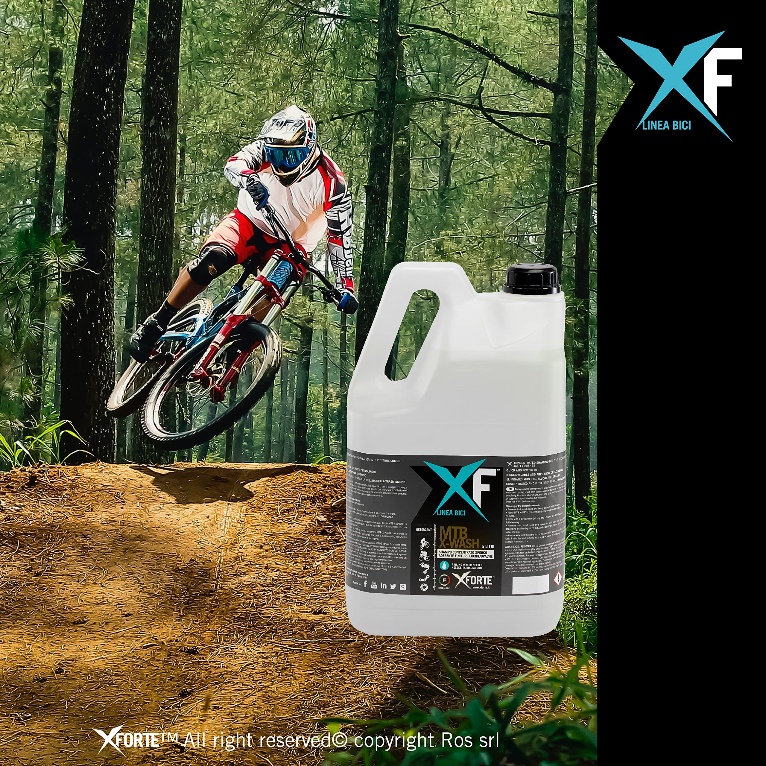 XFORTE Shampoo Bicicletta MTB X-WASH | Detergente Sgrassante Biodegradabile, Necessita Risciacquo, Concentrato | Finiture Lucide e Opache, Trasmissione | Bici Corsa, Mtb, Ebike, Bmx | 5L