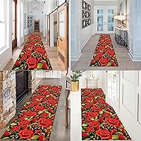 Vista 5 de Alfombra de pasillo con diseño floral de rosas, 2 x 10 pies, romántica con estampado de rosas rojas, alfombras de pasillo de gran área