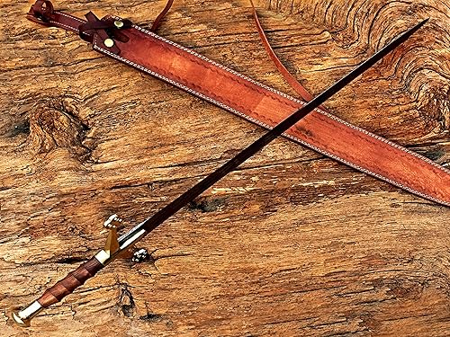 Miniatura 3 de Espada Claymore de acero de Damasco de 38 pulgadasespada escocesa de las tierras altas con funda de cuero