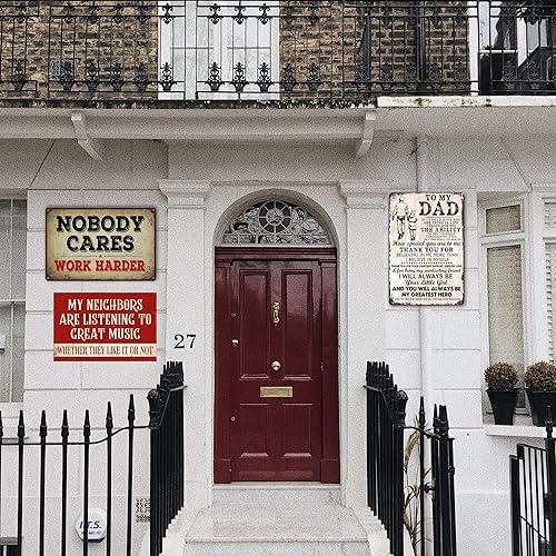 Vista 4 de Cartel de gimnasio para el hogar Nadie se preocupa Trabaja más duro Cartel de estaño para gimnasio Arte de pared Metal Decoración Cartel de boxeo