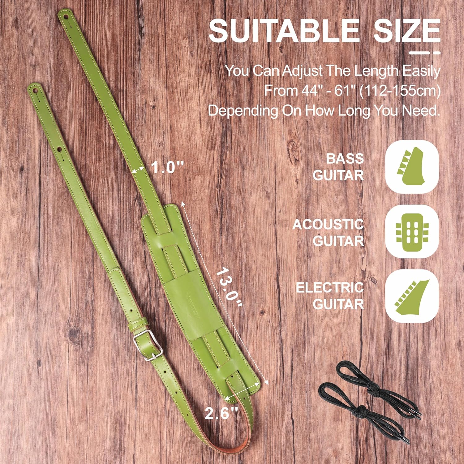 Nefelibata Banjo Strap, 2.6" Wide Double Layer Full Grain Cowhide Leather Guitar Strap Adjustable Replacement